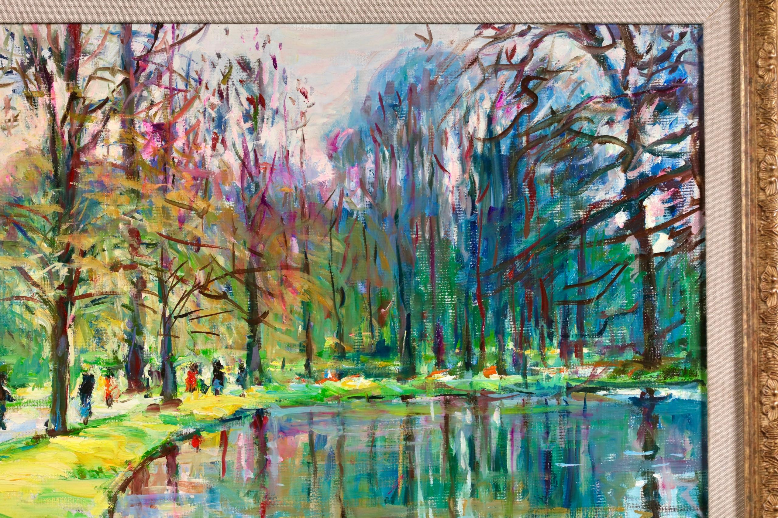 L'Etang - Figuras postimpresionistas en óleo de paisaje de Max Agostini en venta 2