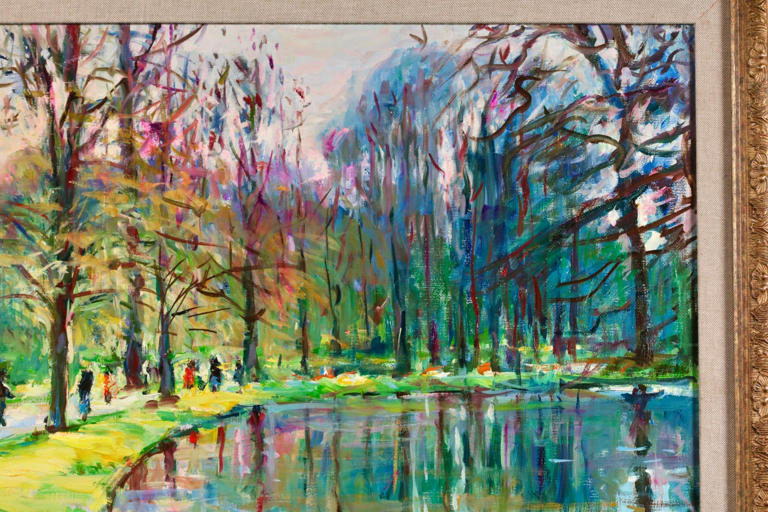 L'Etang - Figuras postimpresionistas en óleo de paisaje de Max Agostini en venta 3