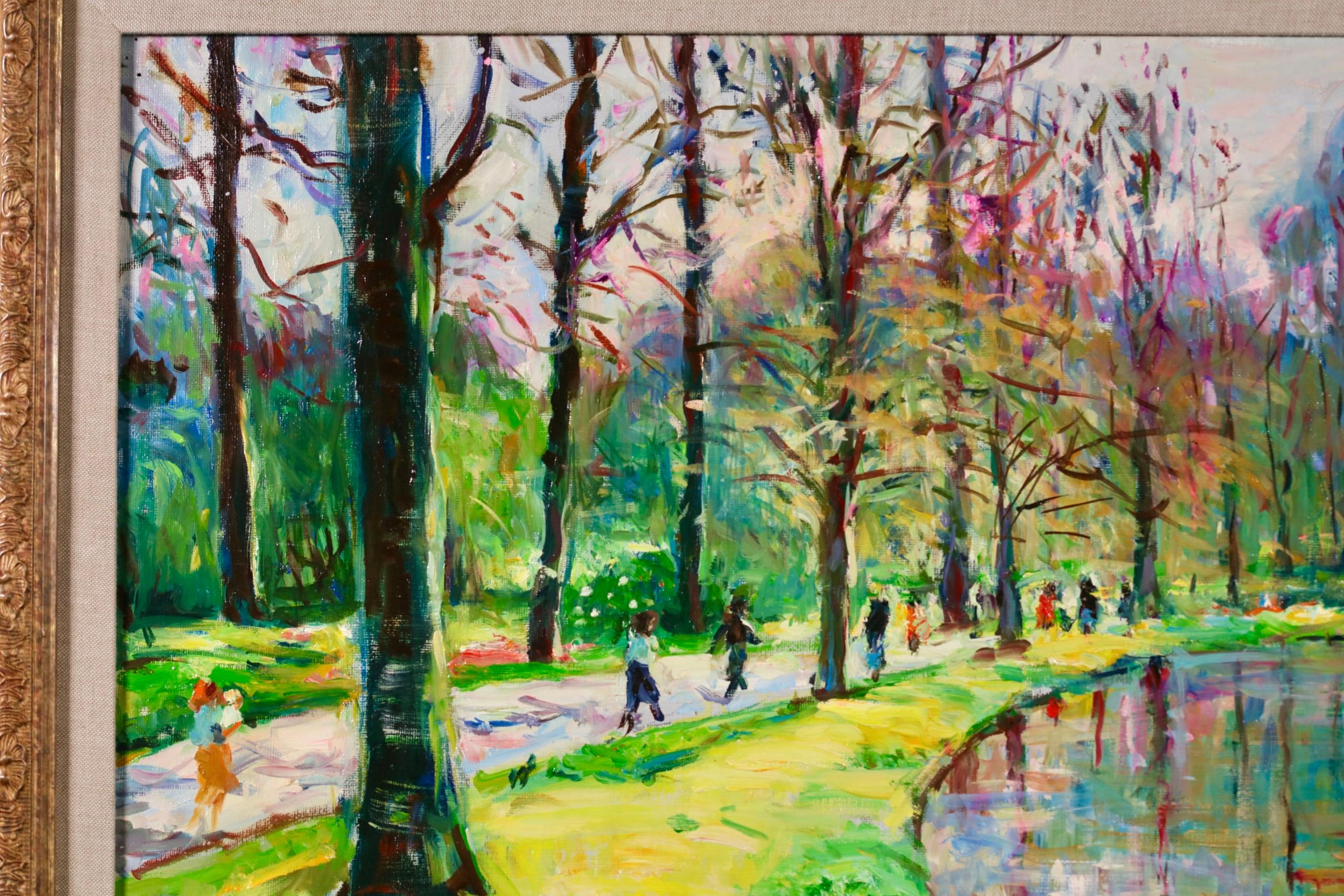 L'Etang - Figuras postimpresionistas en óleo de paisaje de Max Agostini en venta 4