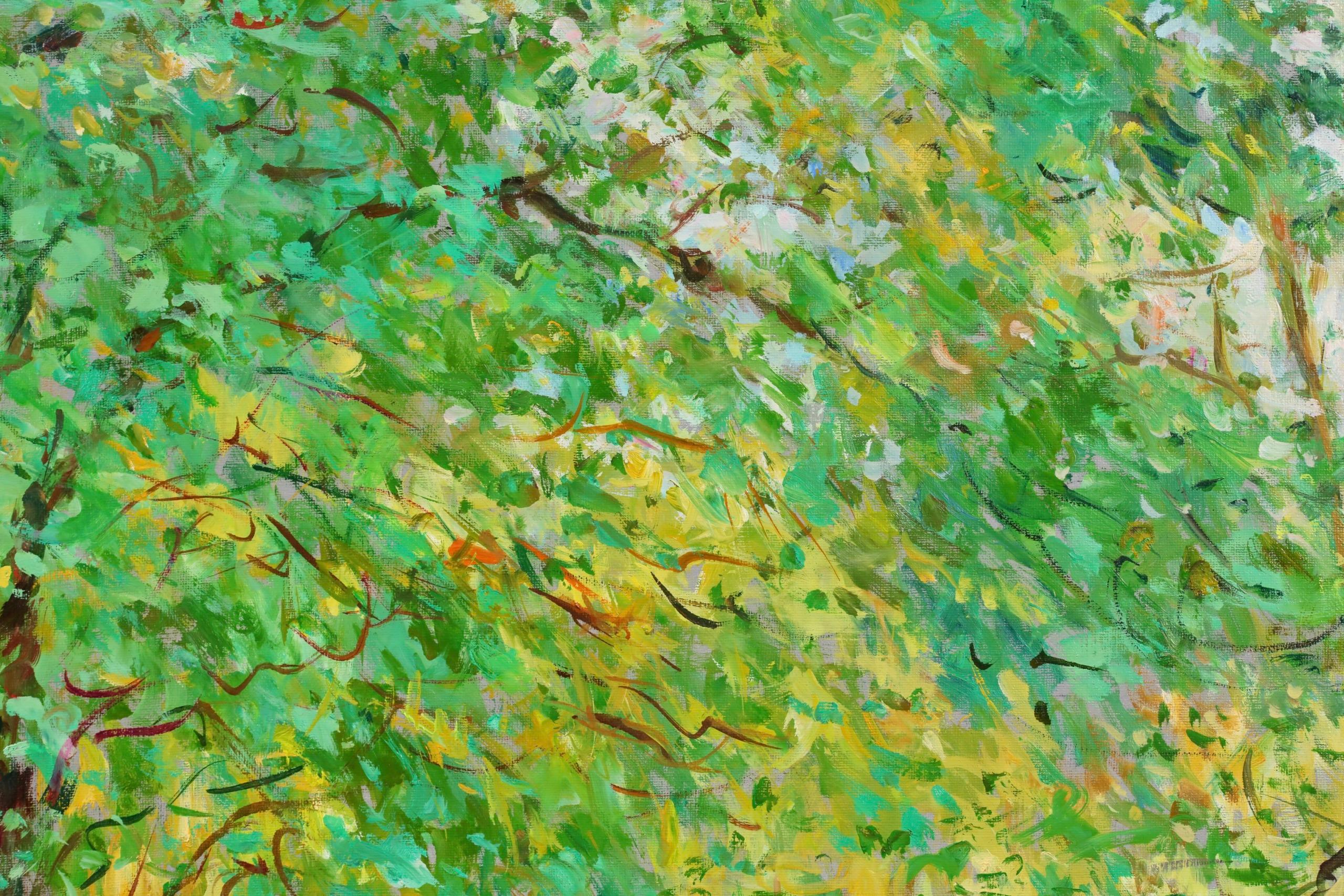 Parterres de flores en el parque - Paisaje postimpresionista Óleo Max Agostini - Figurative Painting Verde de Max Michel Agostini