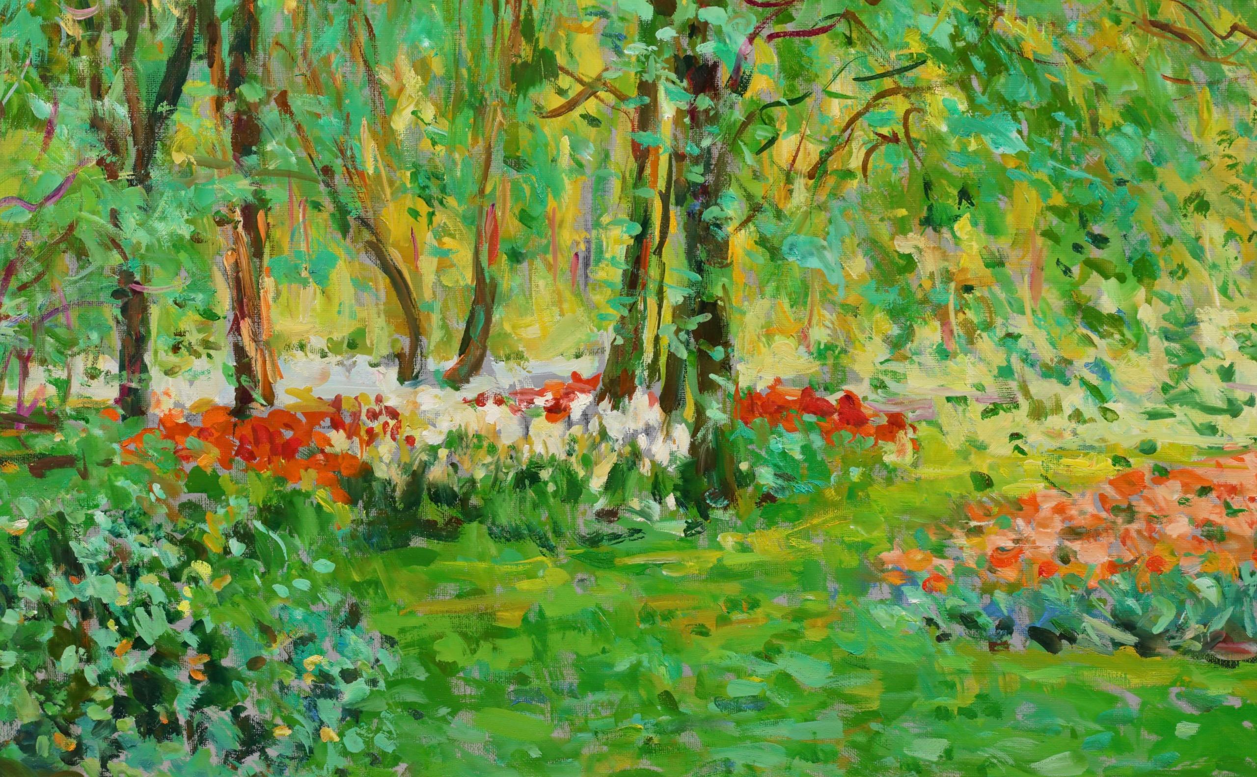 Parterres de flores en el parque - Paisaje postimpresionista Óleo Max Agostini en venta 2