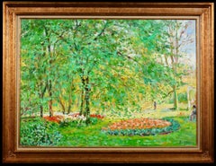 Parterres de fleurs dans le parc - Post Impressionist Landscape Oil Max Agostini