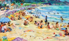 Tomar el sol en la playa - Óleo figurativo postimpresionista de Max Agostini