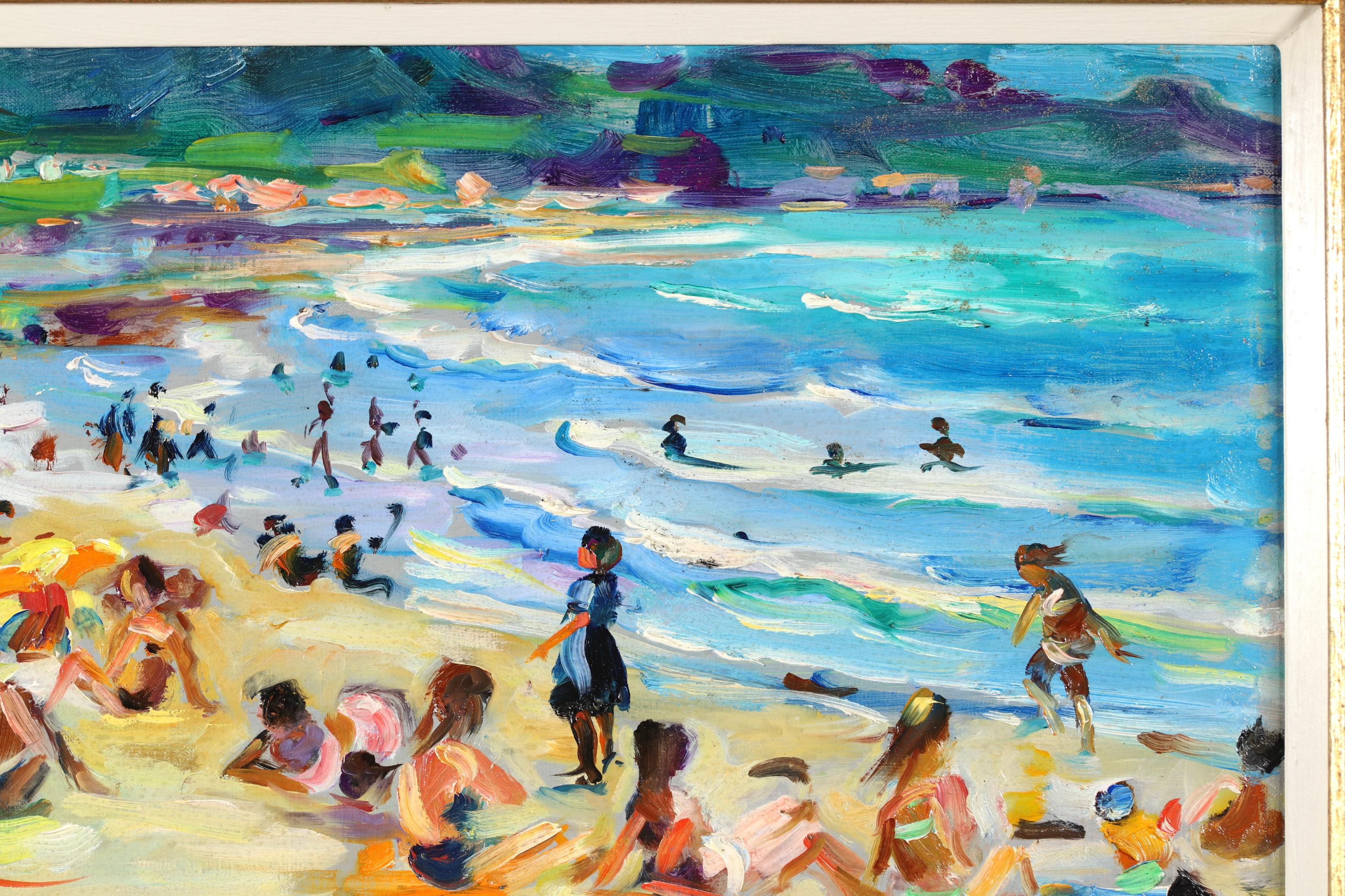 Sunbathing on the Beach - Post Impressionist Figurative Oil by Max Agostini 1