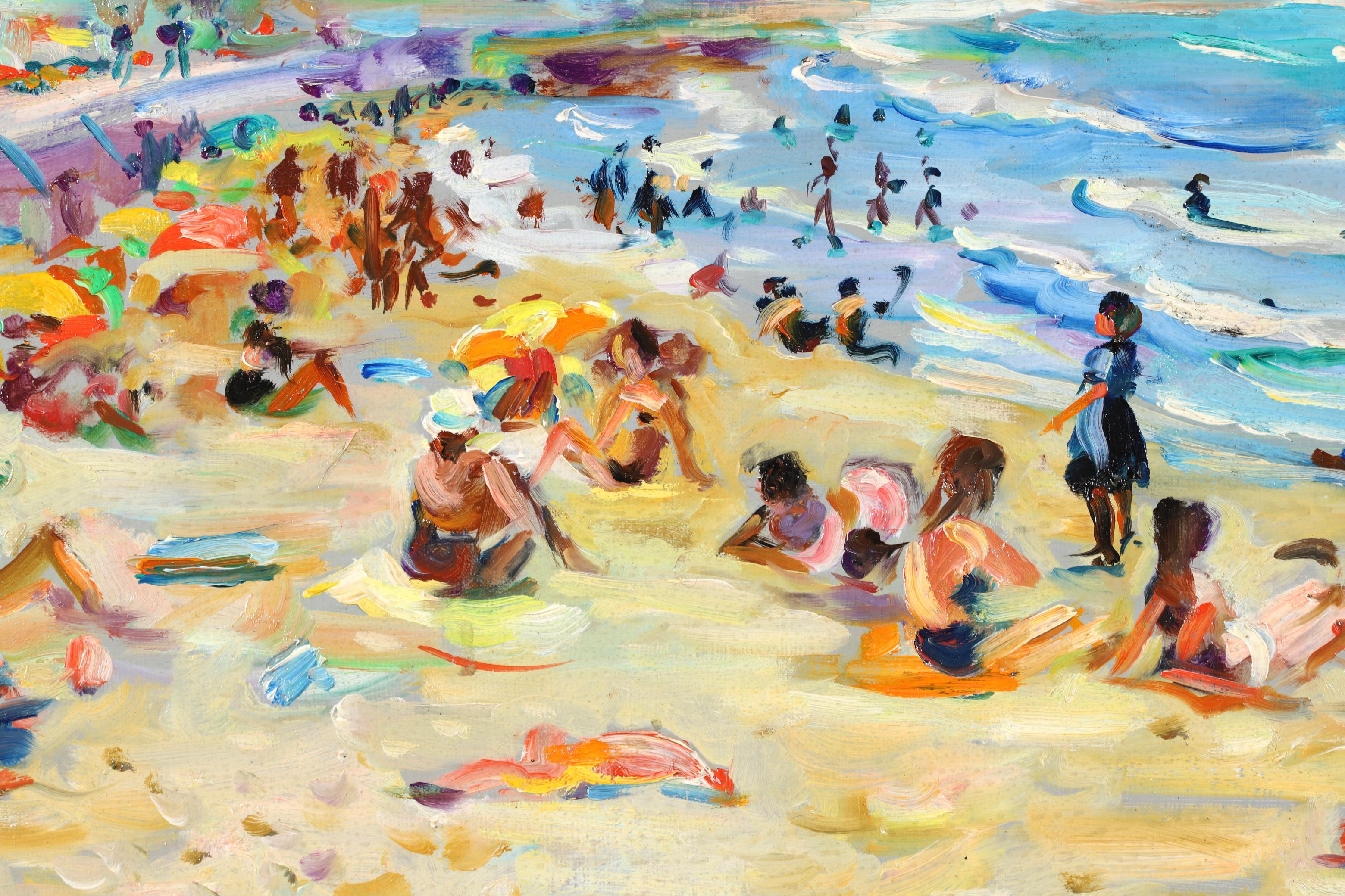 Sunbathing on the Beach - Post Impressionist Figurative Oil by Max Agostini 3