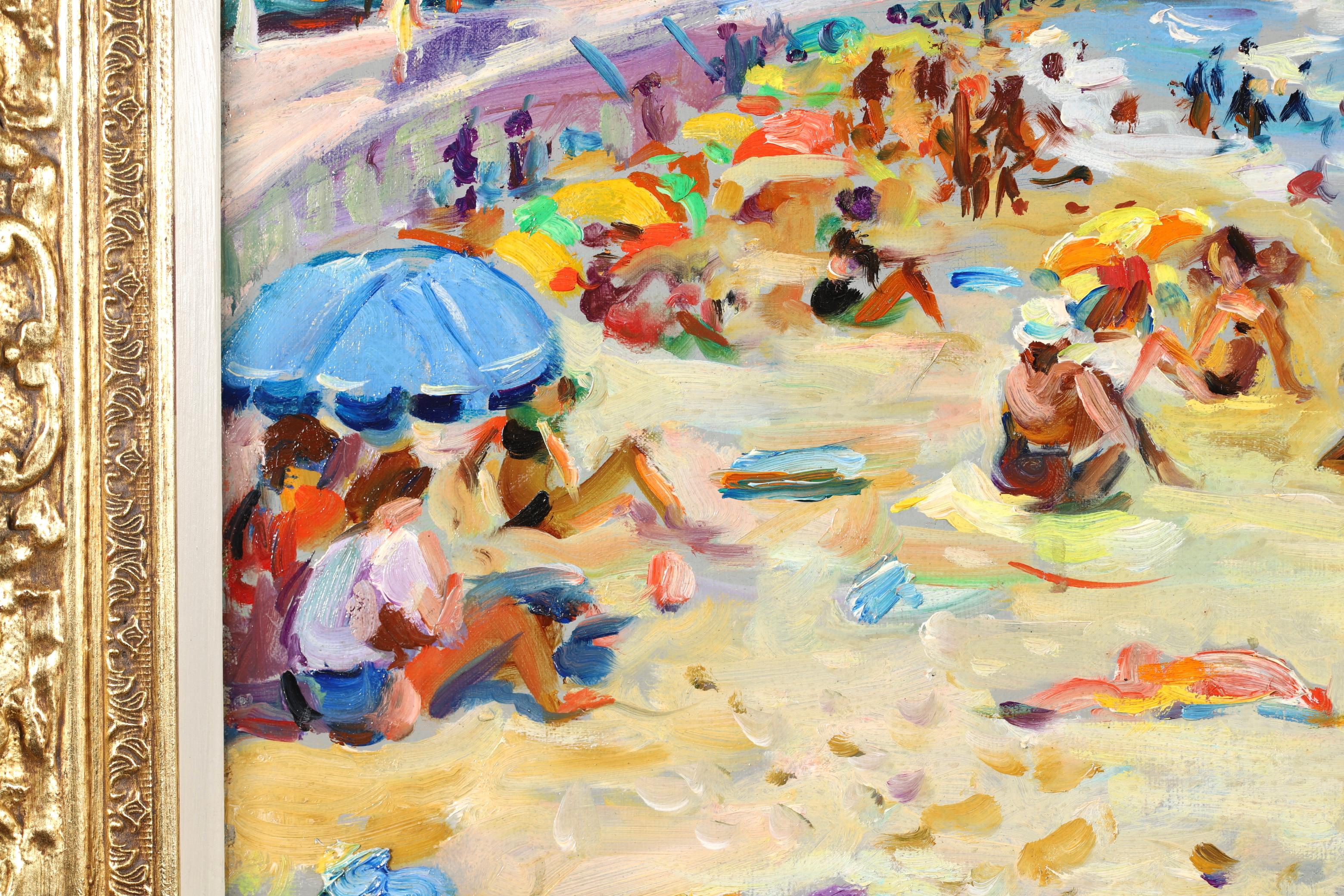 Sunbathing on the Beach - Post Impressionist Figurative Oil by Max Agostini 4