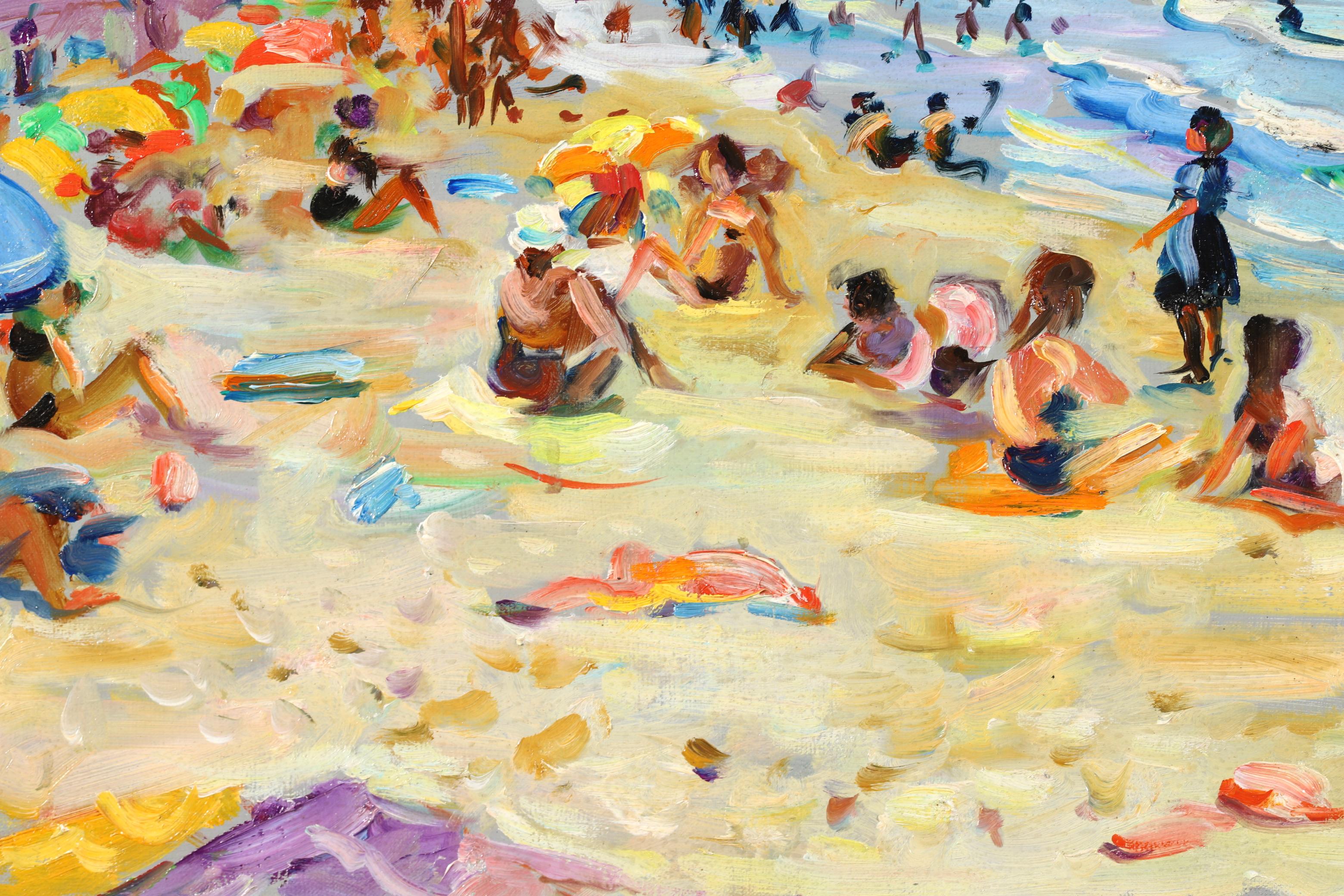 Sunbathing on the Beach - Post Impressionist Figurative Oil by Max Agostini 5