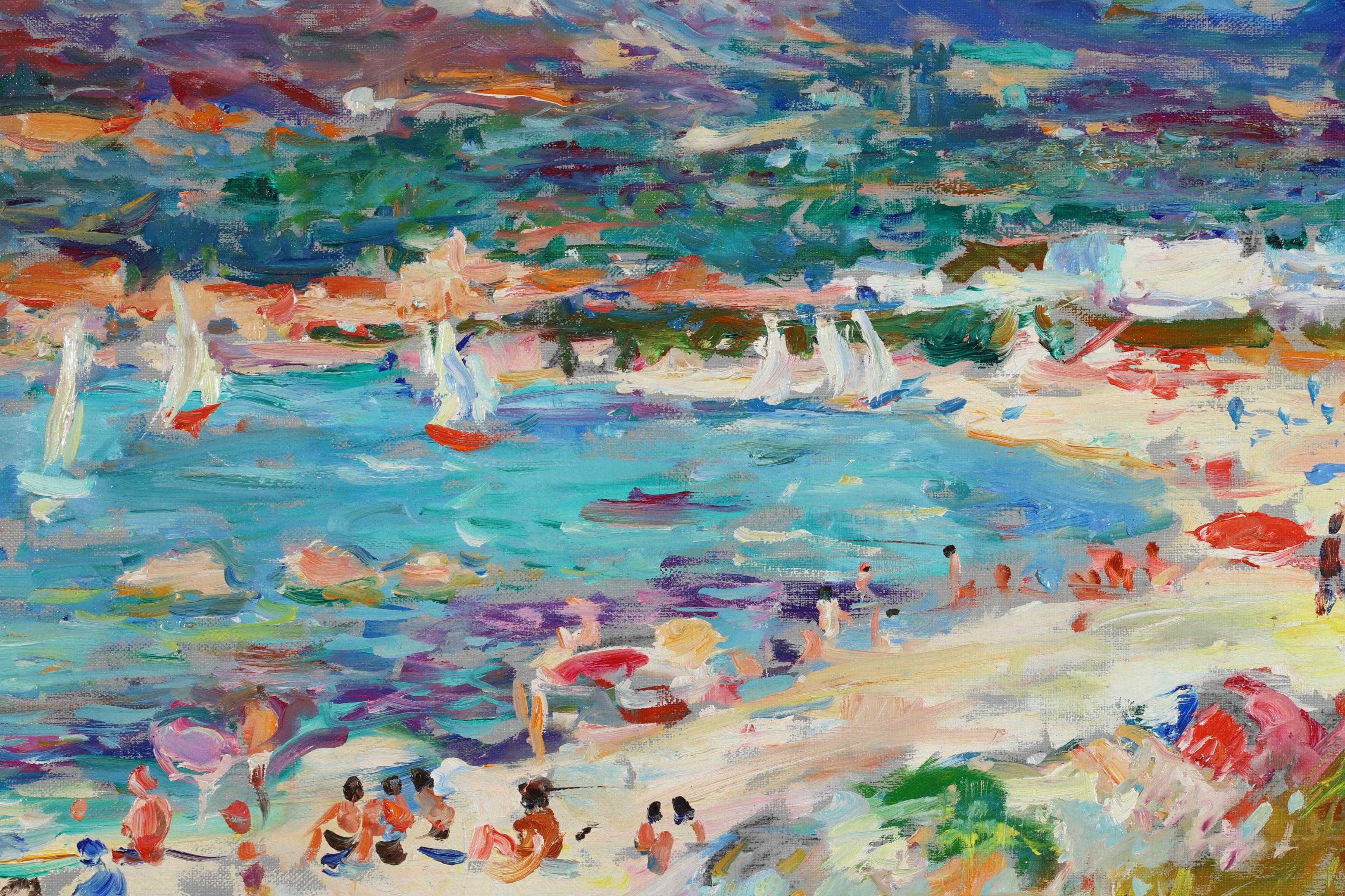Sur la Plage - Post Impressionist Sea Landscape Oil Painting by Max Agostini 6
