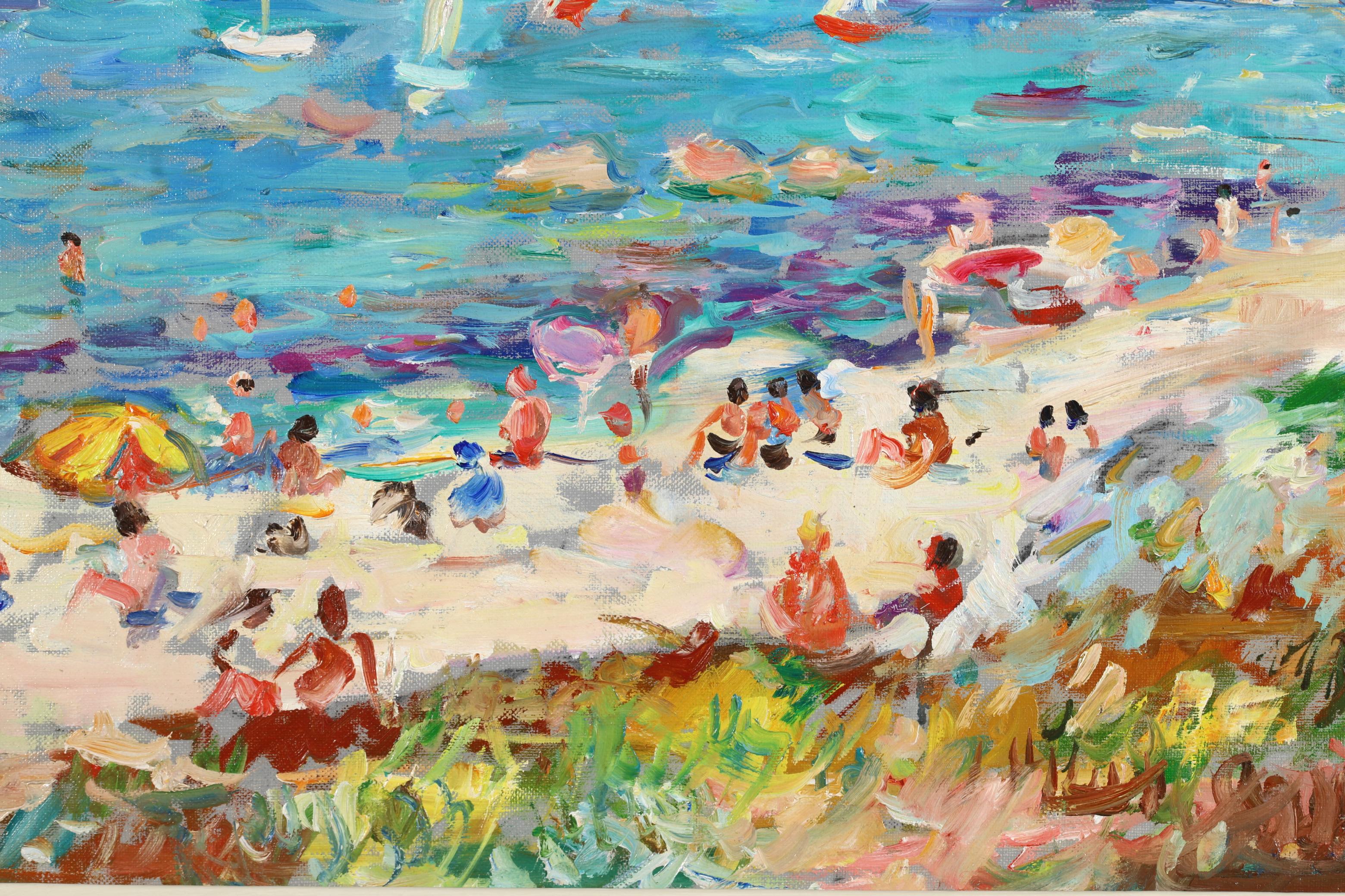 Sur la Plage - Post Impressionist Sea Landscape Oil Painting by Max Agostini 7