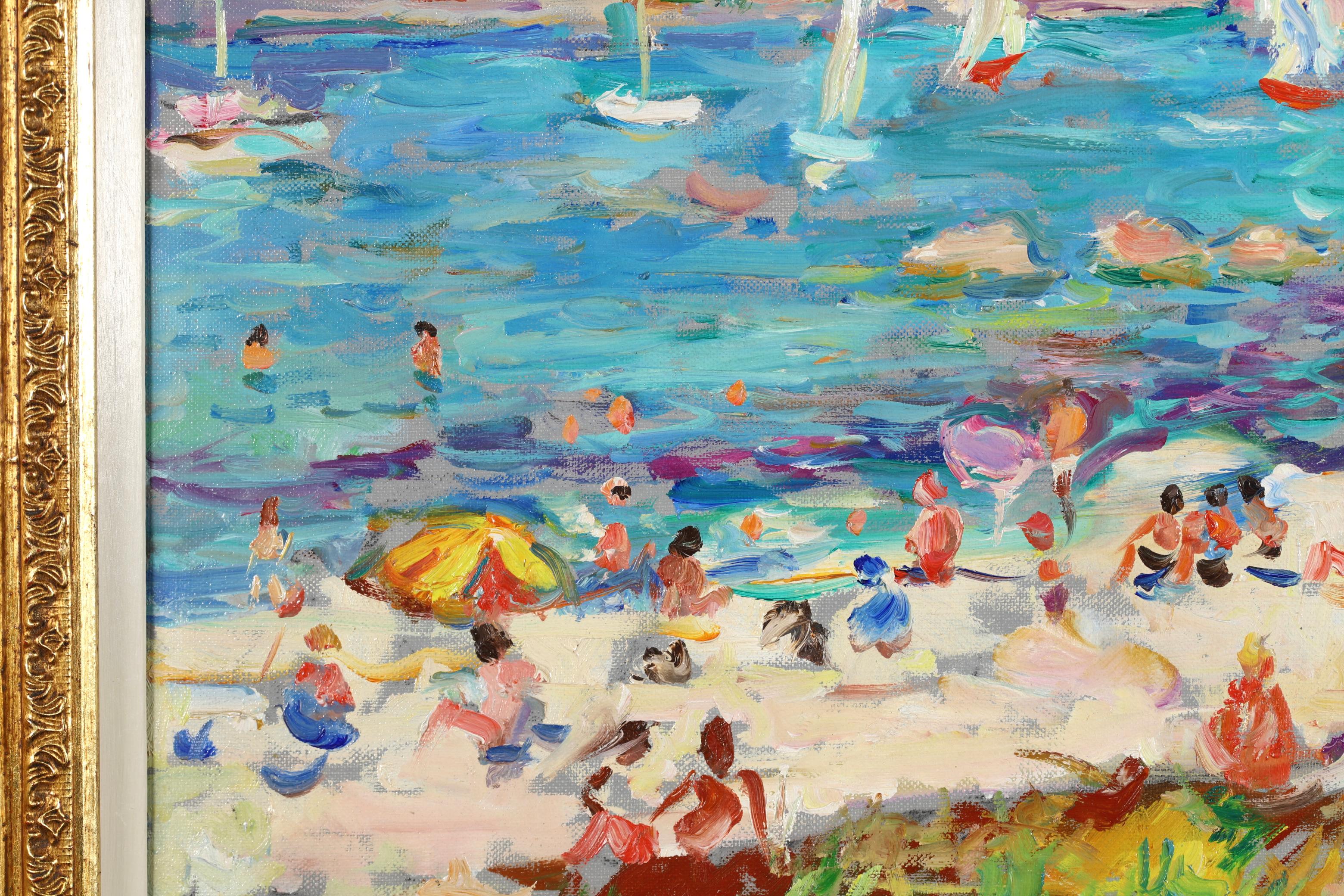 Sur la Plage - Post Impressionist Sea Landscape Oil Painting by Max Agostini 8