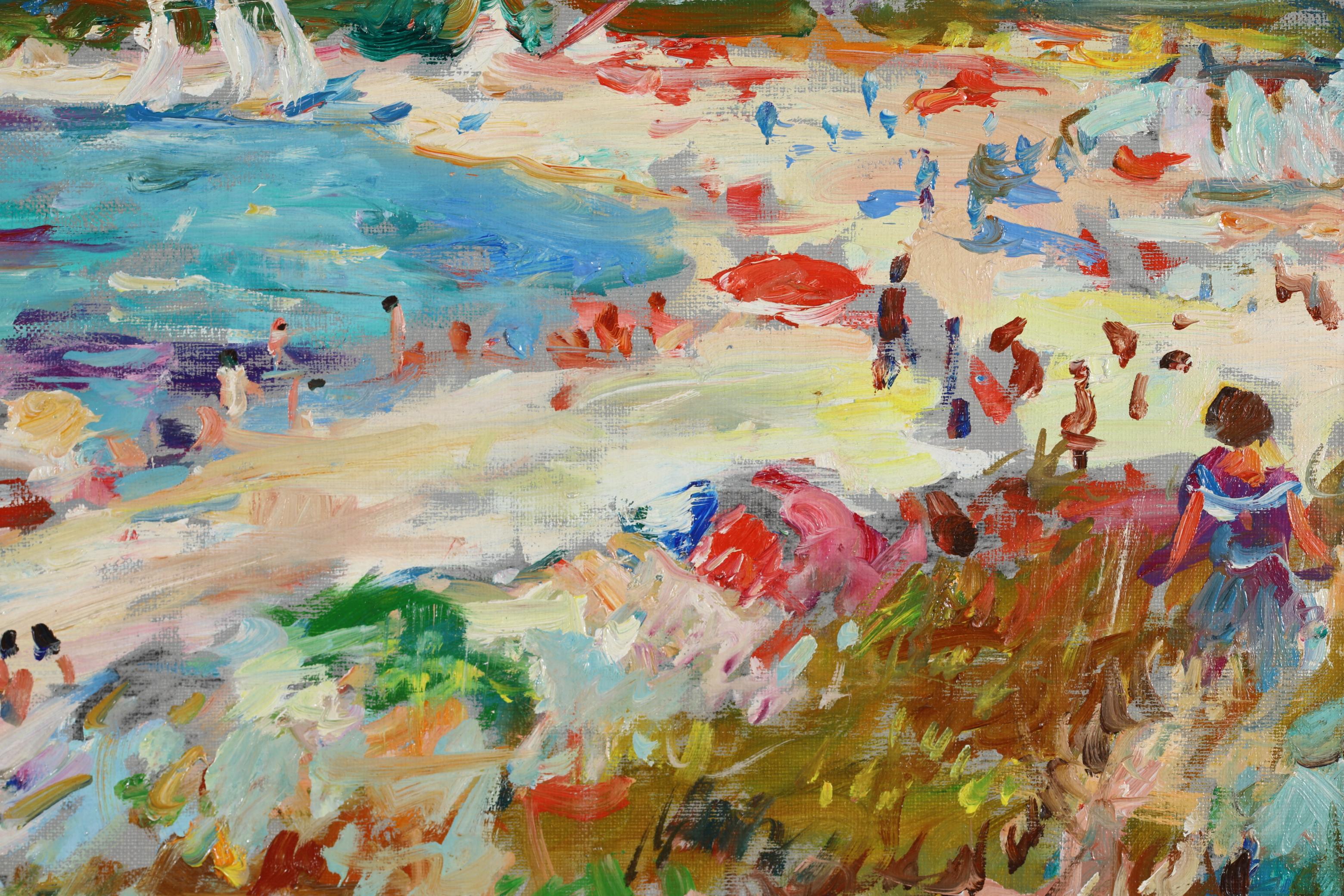 Sur la Plage - Post Impressionist Sea Landscape Oil Painting by Max Agostini 9