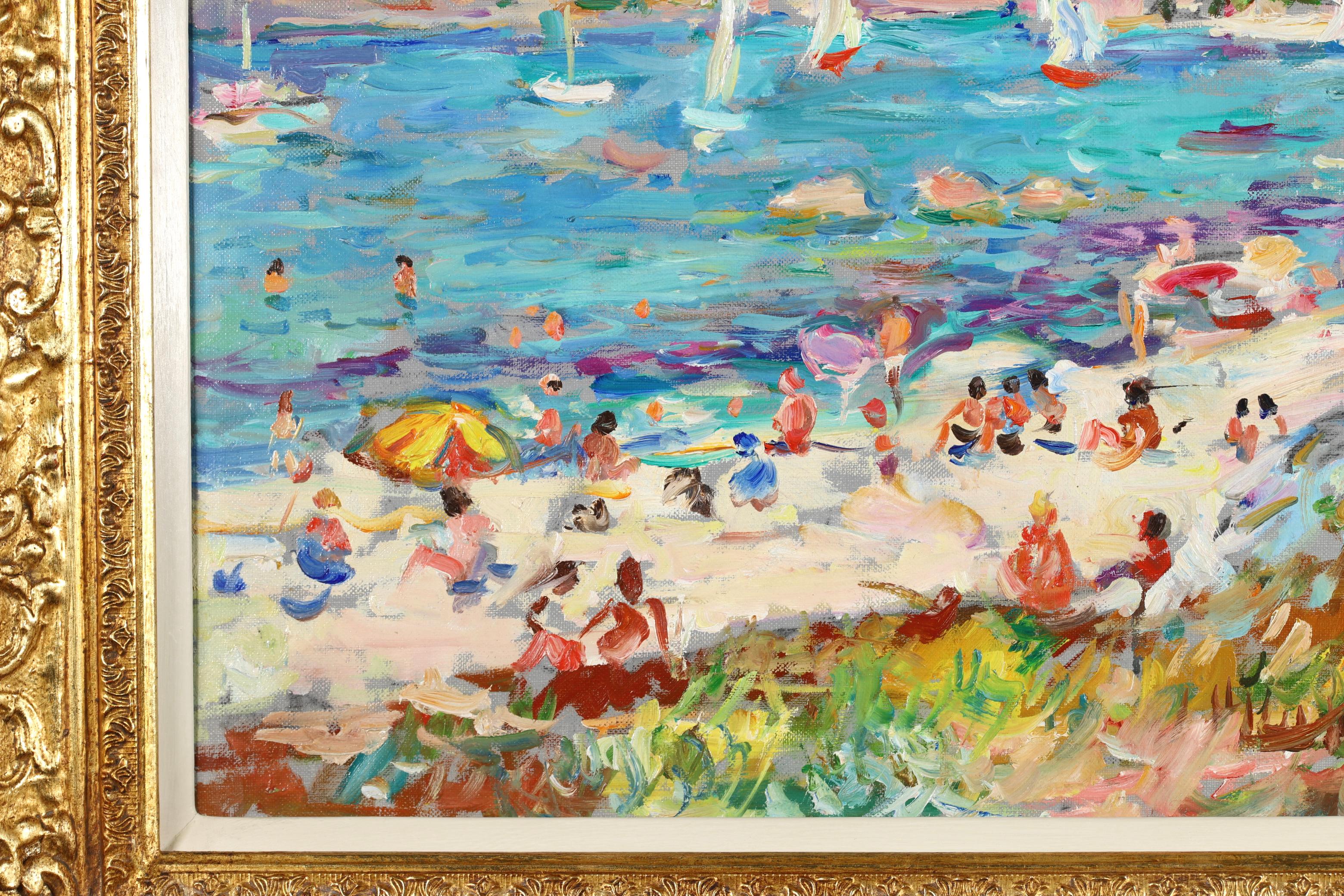 Sur la Plage - Post Impressionist Sea Landscape Oil Painting by Max Agostini 1
