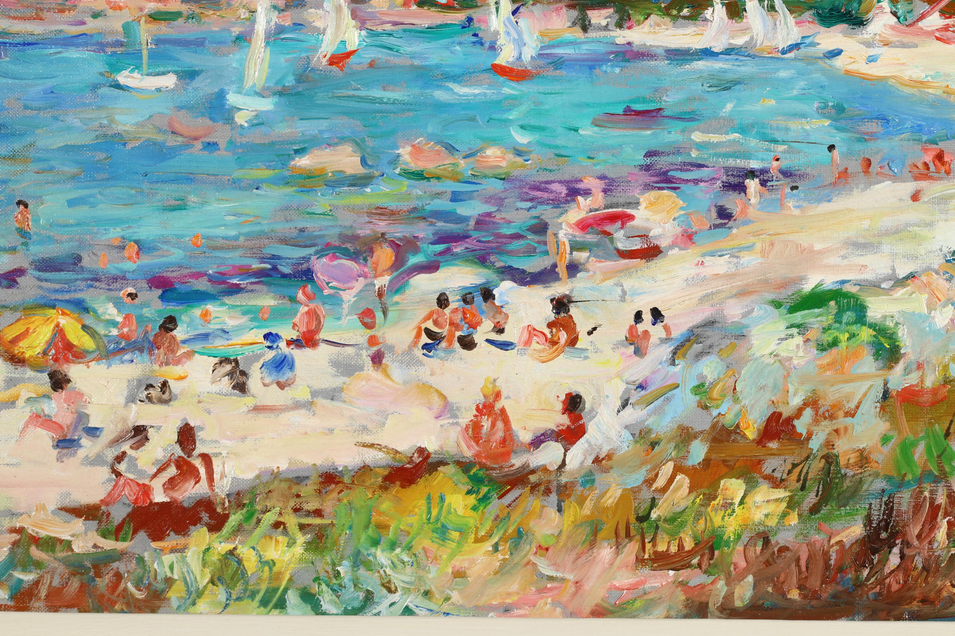 Sur la Plage - Post Impressionist Sea Landscape Oil Painting by Max Agostini 2