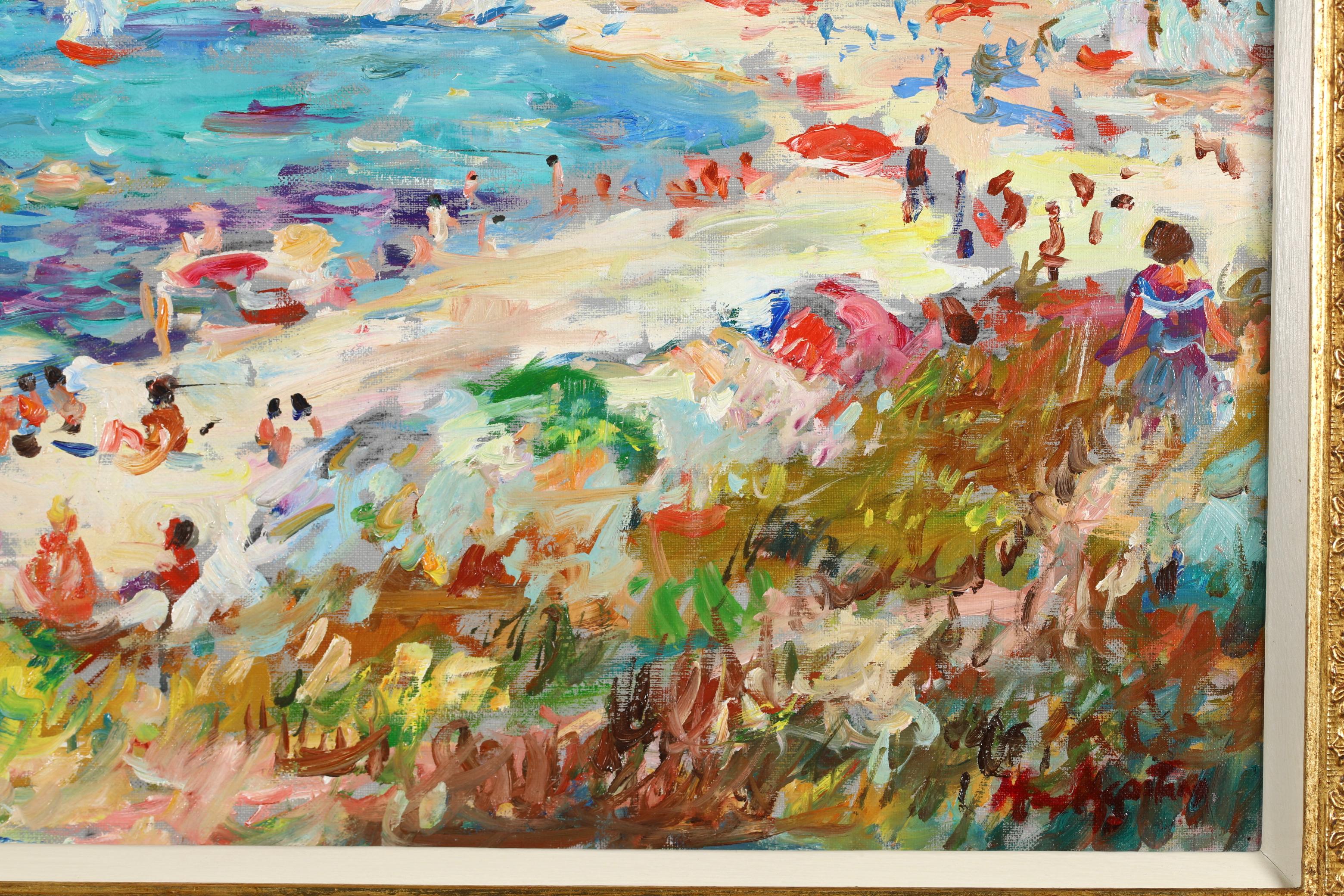 Sur la Plage - Post Impressionist Sea Landscape Oil Painting by Max Agostini 3