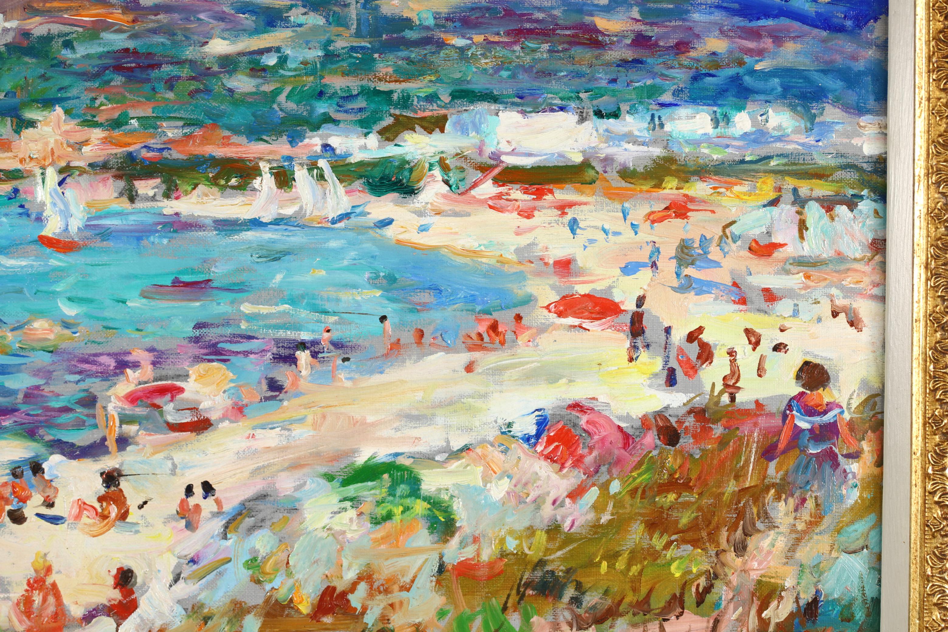 Sur la Plage - Post Impressionist Sea Landscape Oil Painting by Max Agostini 4