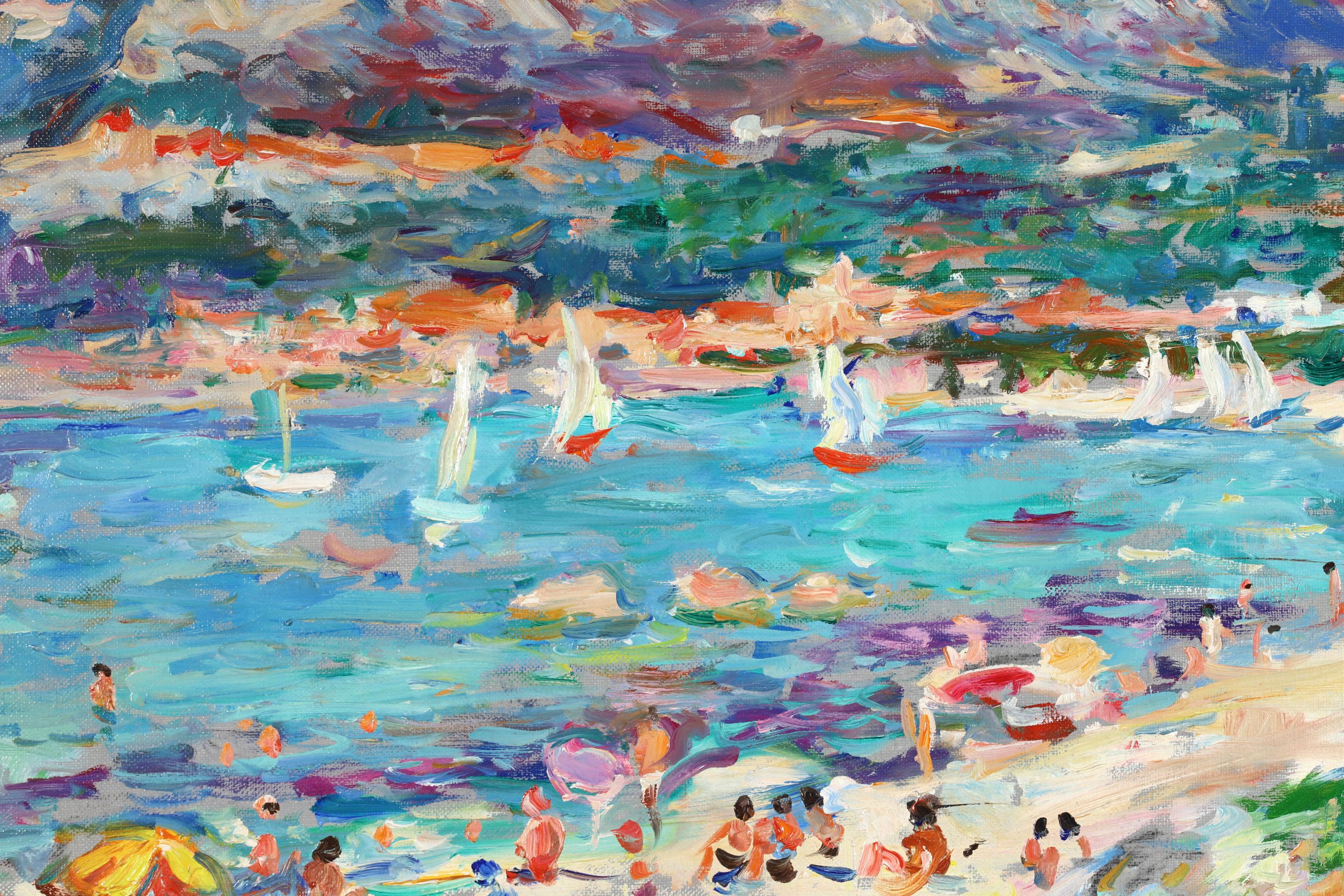 Sur la Plage - Post Impressionist Sea Landscape Oil Painting by Max Agostini 5