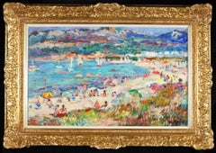 Sur la Plage - Post Impressionist Sea Landscape Oil Painting by Max Agostini