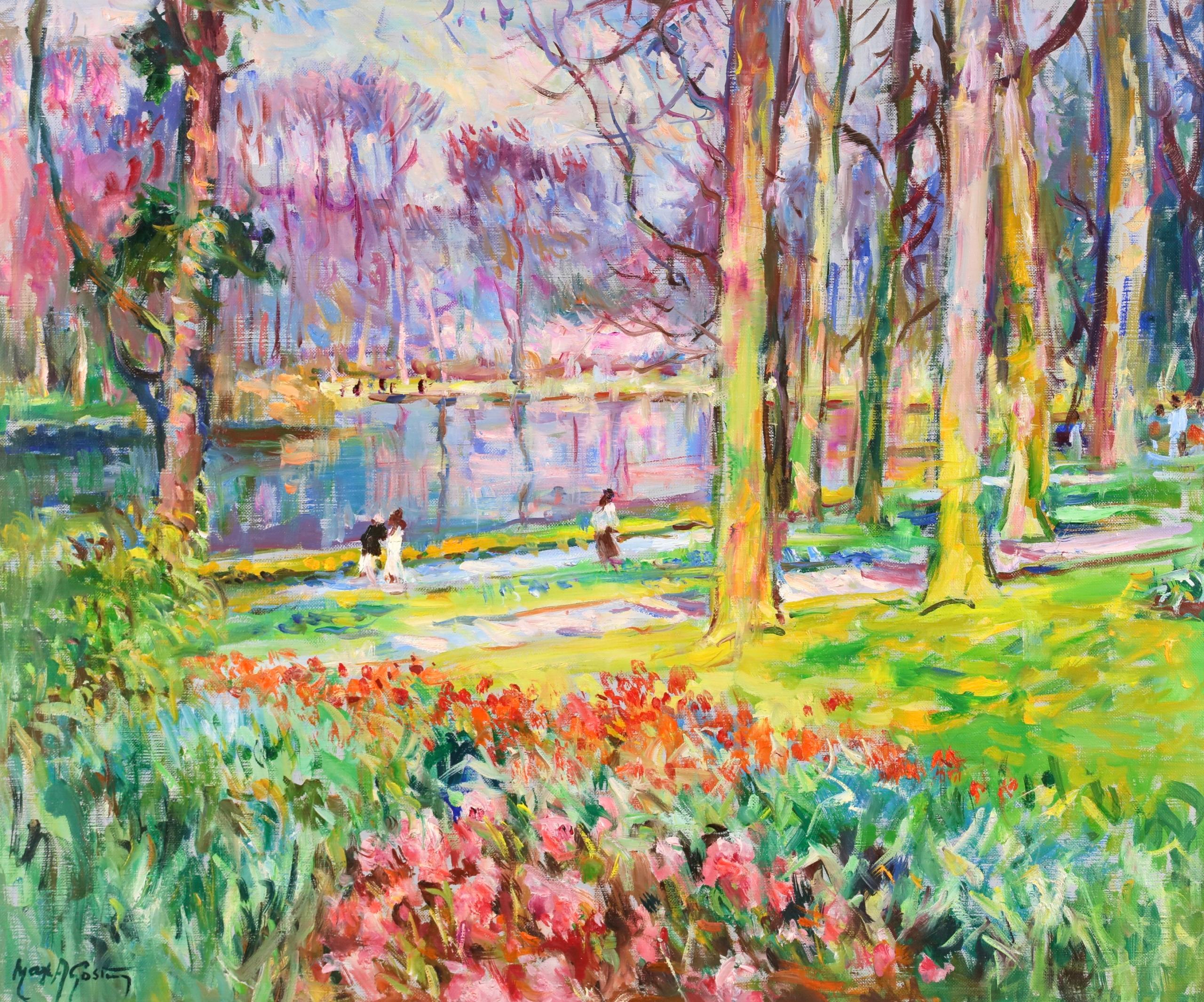 Une Jardin Hollandaise - Paesaggio post impressionista a olio di Max Agostini - Painting di Max Michel Agostini