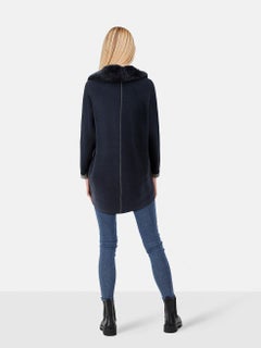 Max & Moi Navy Wool Rabbit Collar Coat Size M