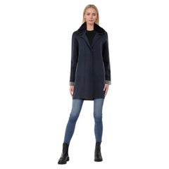 Max & Moi Navy Wool Rabbit Collar Coat Size M