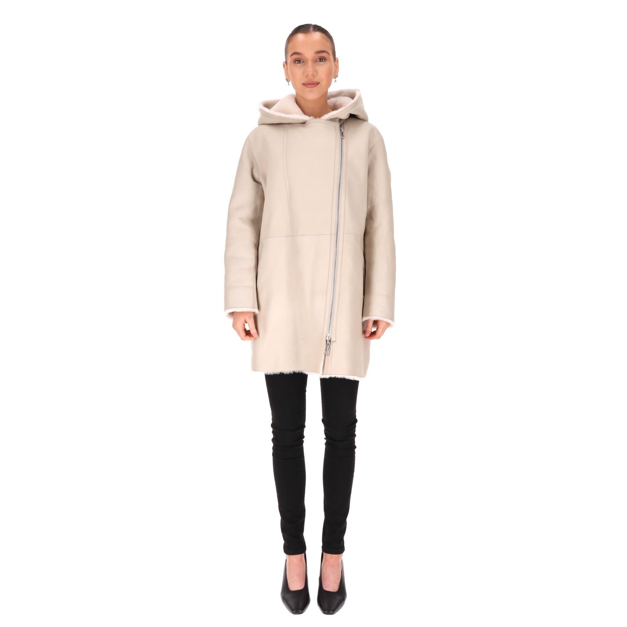 Beige Max & Moi: cappotto reversibile in merino e shearling in vendita