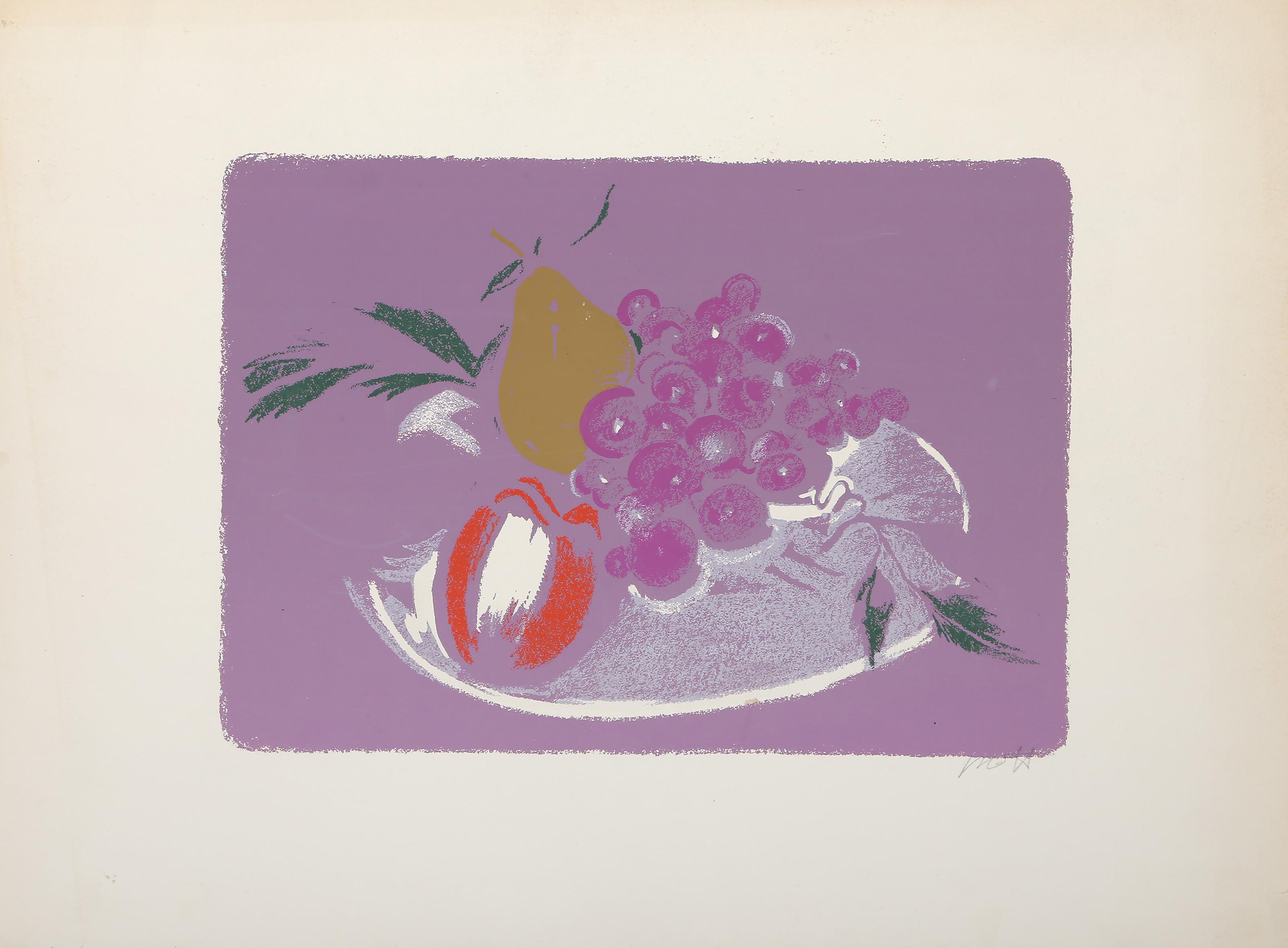 Stilleben mit Obstschale, Modern Screenprint after Max Oppenheimer - Gray Still-Life Print by Max 