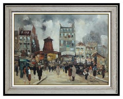 Max Moreau Original Painting Oil On Canvas Large French Cityscape Signed Artwork