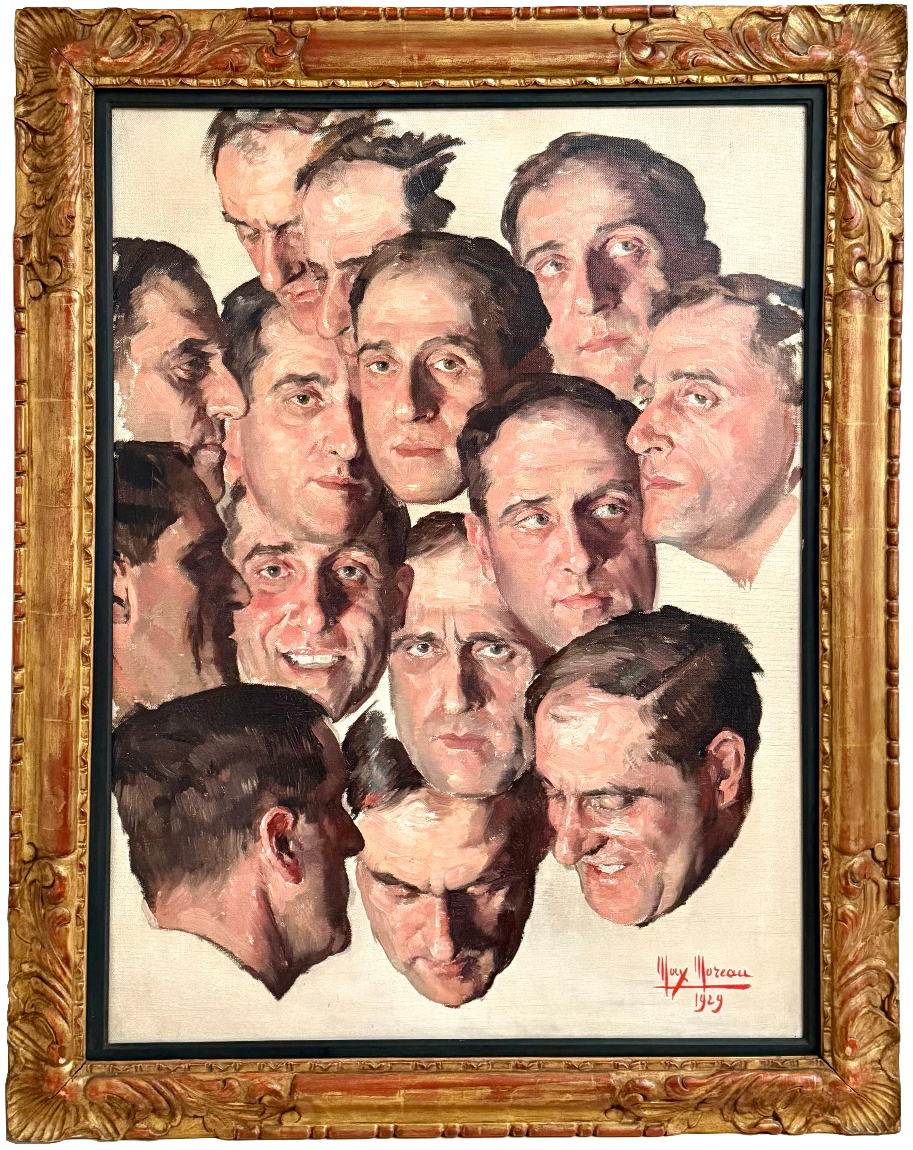 Max Moreau
Soignies 1902 – 1992 Albaicín
Franco-Belgian Painter

'Portrait of Fourteen Emotions'

Signature: signed lower right and dated 1929 'Max Moreau 1929'
Medium: oil on canvas
Dimensions: image size 80 x 60,5 cm; frame size 95 x 75