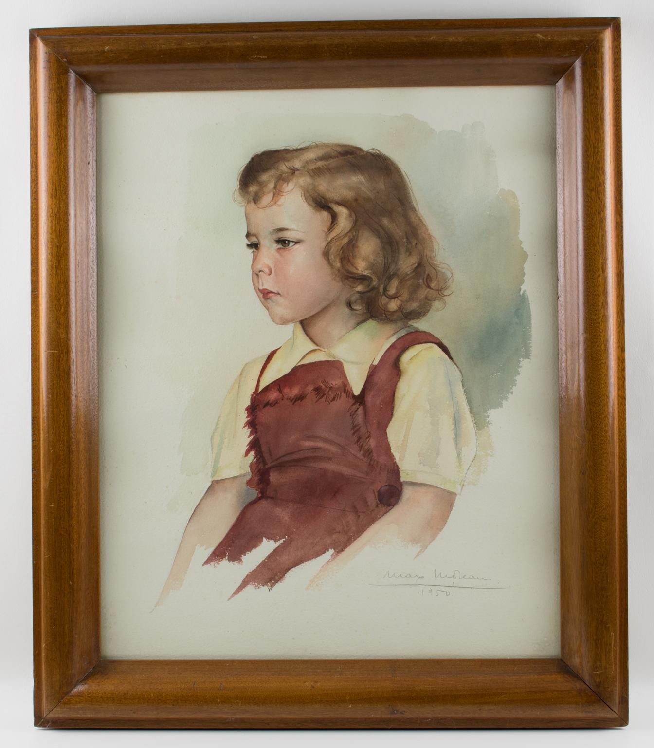 Portrait de jeune fille, peinture à la gouache de Max Moreau en vente 11