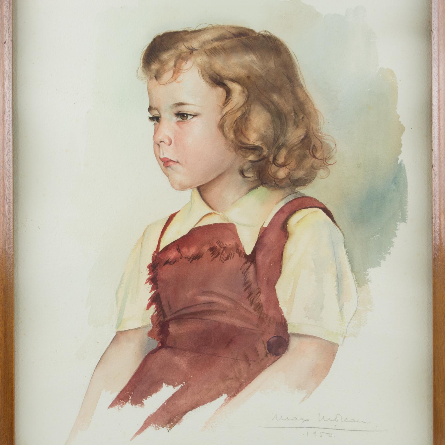 Portrait of Young Girl Gouache Painting by Max Moreau For Sale 3