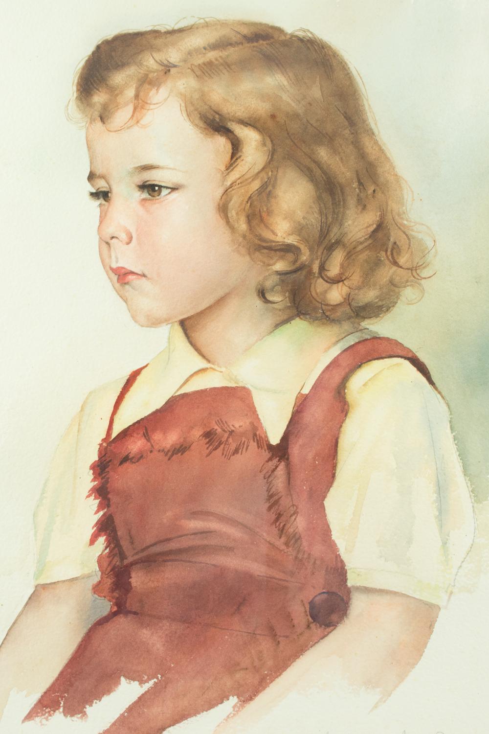Portrait of Young Girl Gouache Painting by Max Moreau For Sale 4