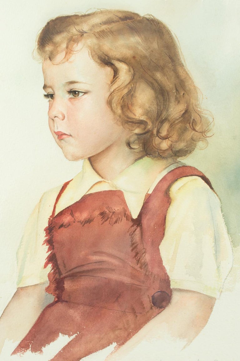 Max Moreau - Portrait de jeune fille, peinture à la gouache de Max Moreau  En vente sur 1stDibs