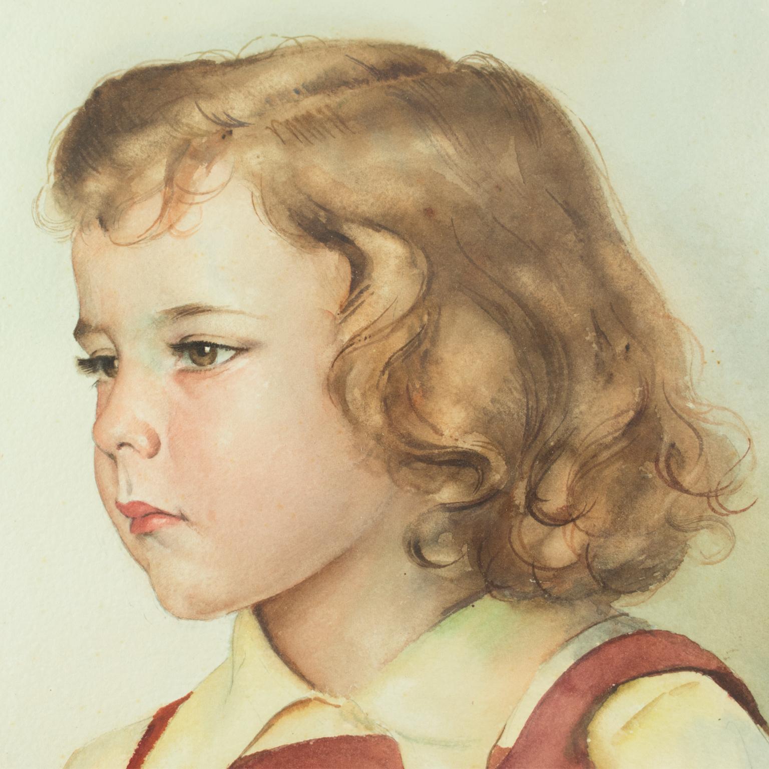 Portrait de jeune fille, peinture à la gouache de Max Moreau en vente 8