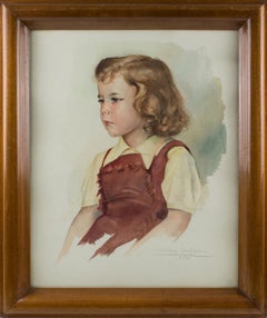 Retro Portrait of Young Girl Gouache Painting by Max Moreau