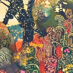 Ascension - Peinture à l'encre originale, abstraite et colorée représentant un paysage, sur papier d'archivage