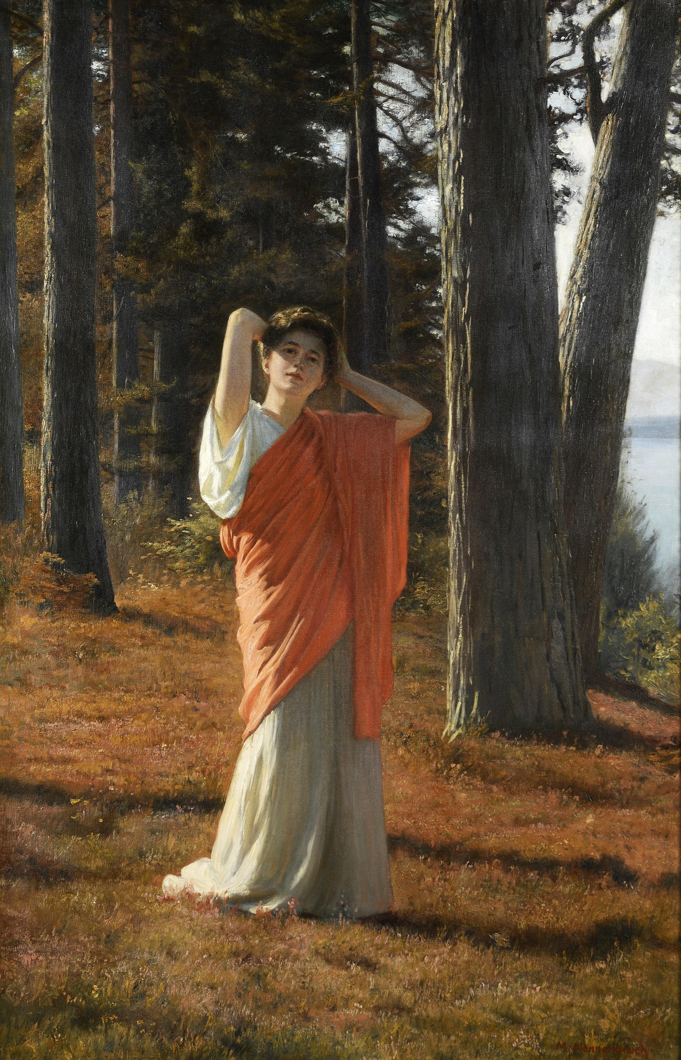 Diana Nemorensis - Peinture à l'huile néoclassique du XIXe siècle représentant une déesse romaine  - Painting de Max Nonnenbruch