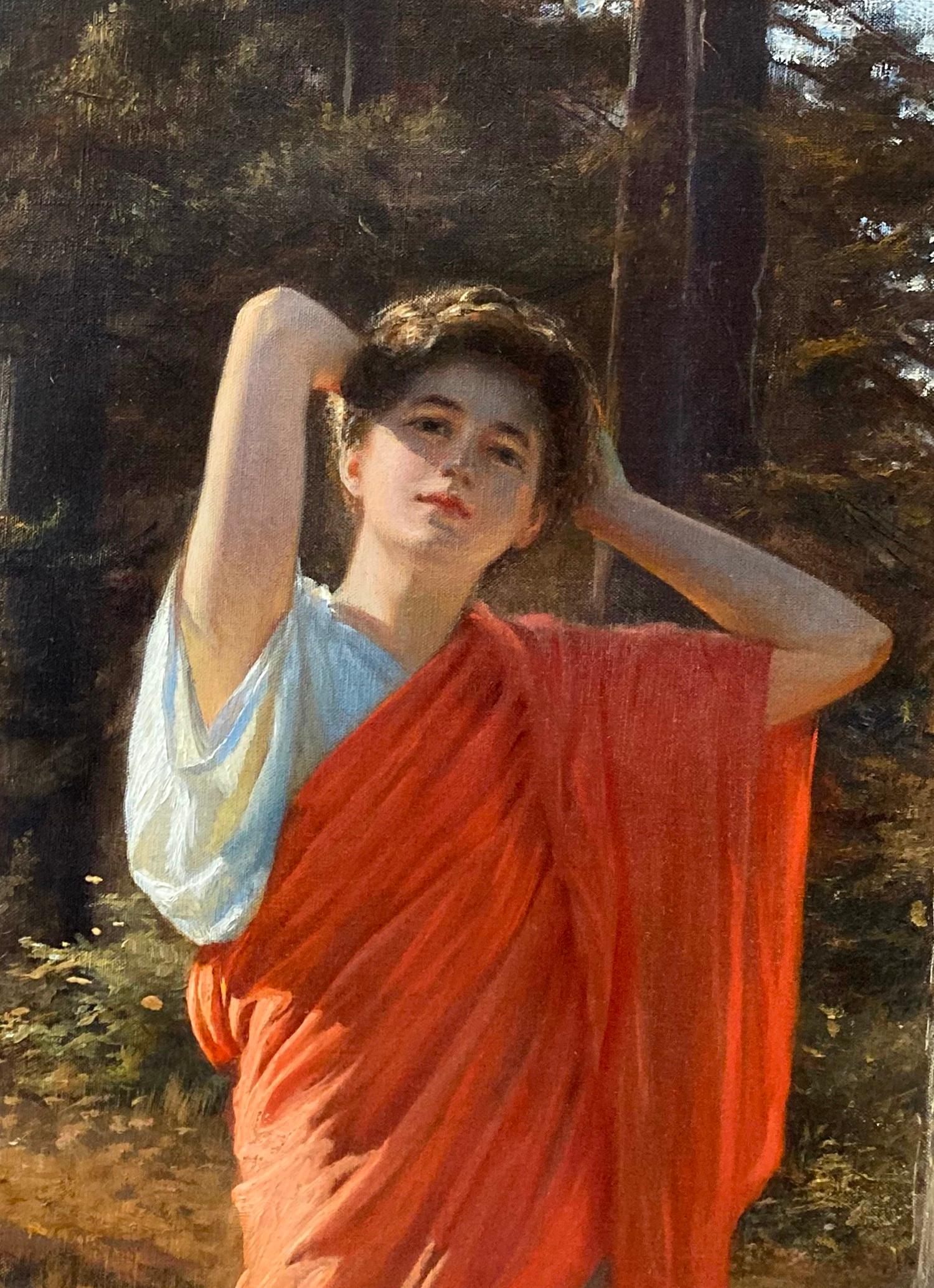 Diana Nemorensis - Peinture à l'huile néoclassique du XIXe siècle représentant une déesse romaine  - Marron Landscape Painting par Max Nonnenbruch