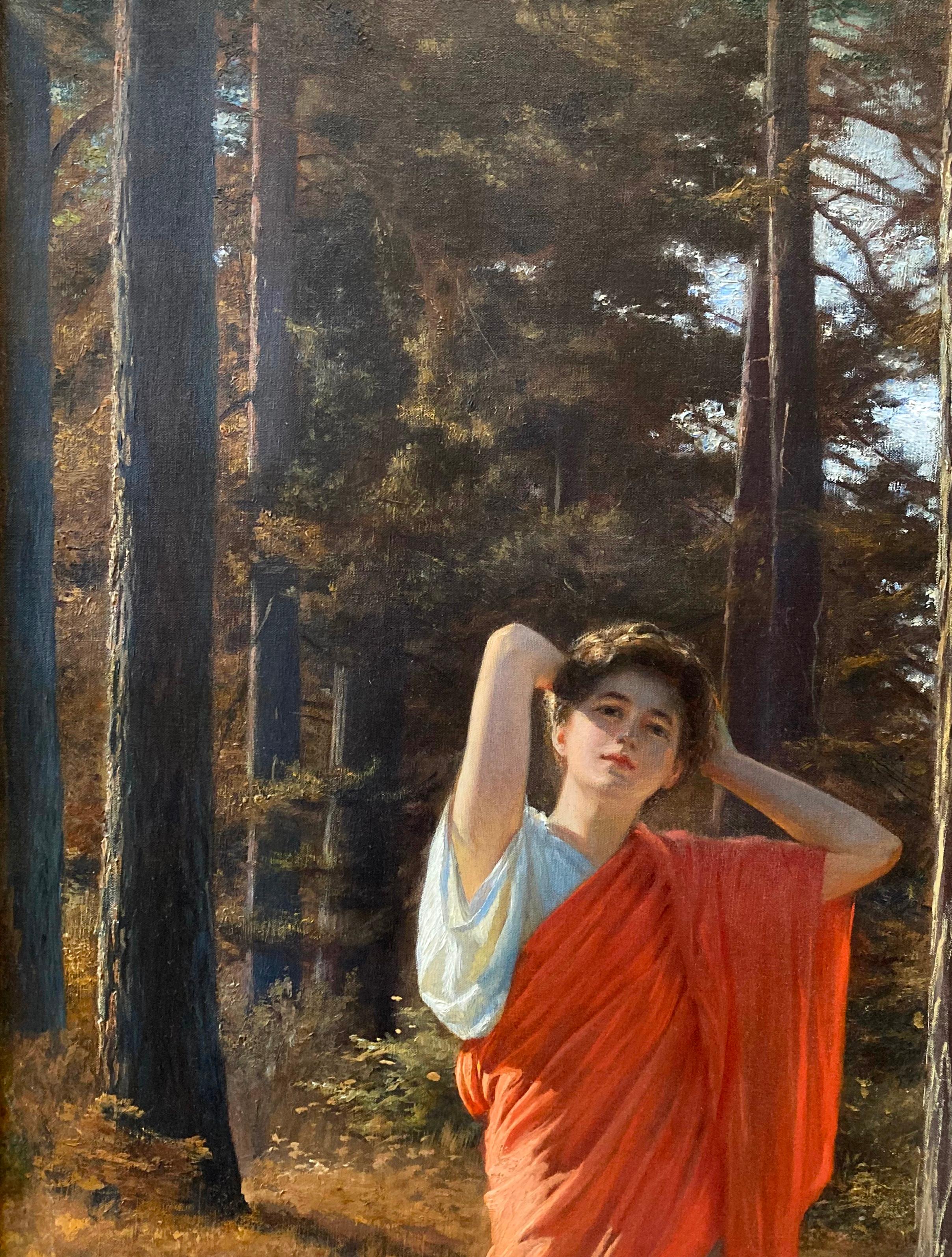 Diana Nemorensis - Peinture à l'huile néoclassique du XIXe siècle représentant une déesse romaine  en vente 1