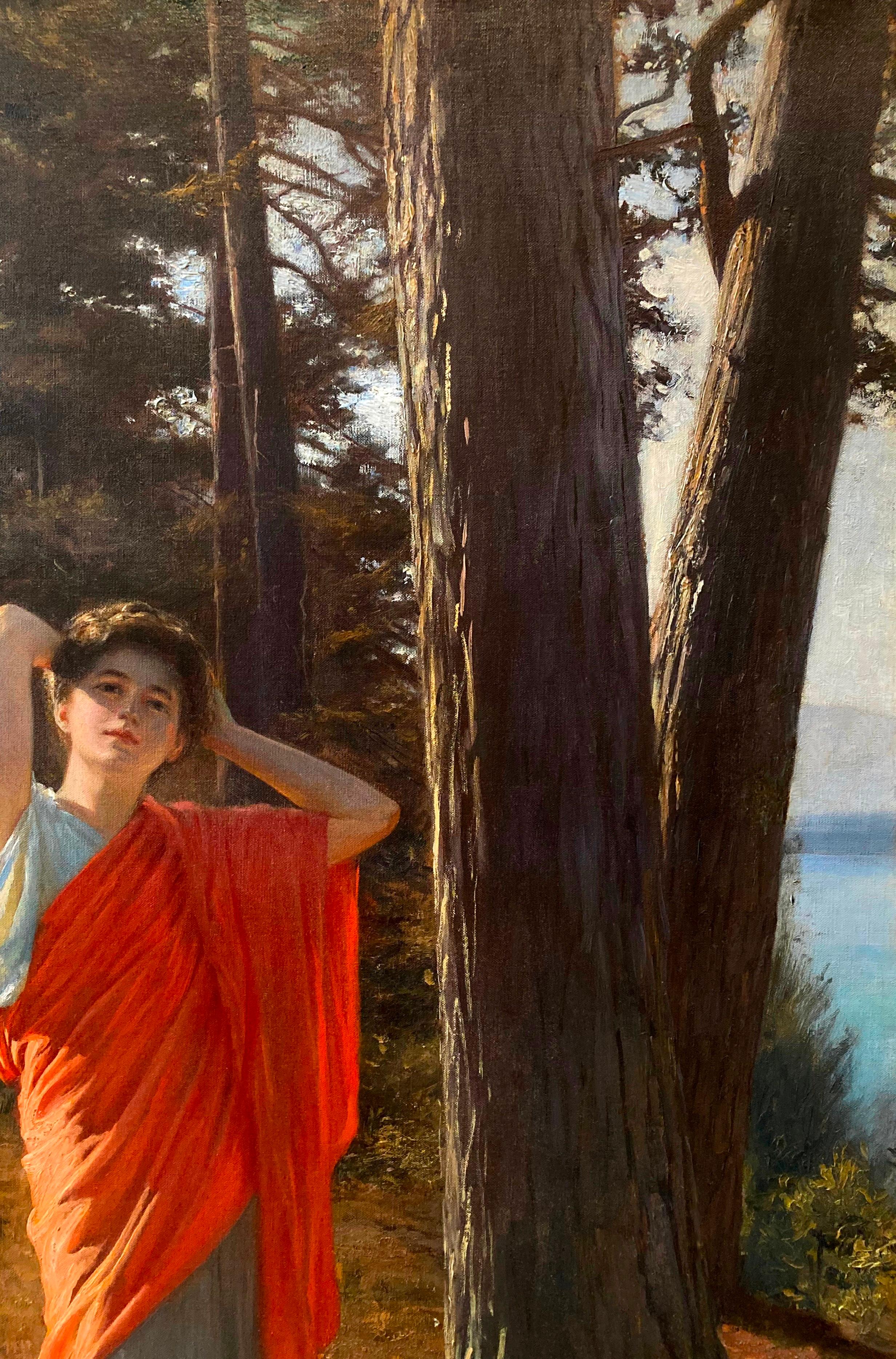 Diana Nemorensis - Peinture à l'huile néoclassique du XIXe siècle représentant une déesse romaine  en vente 2