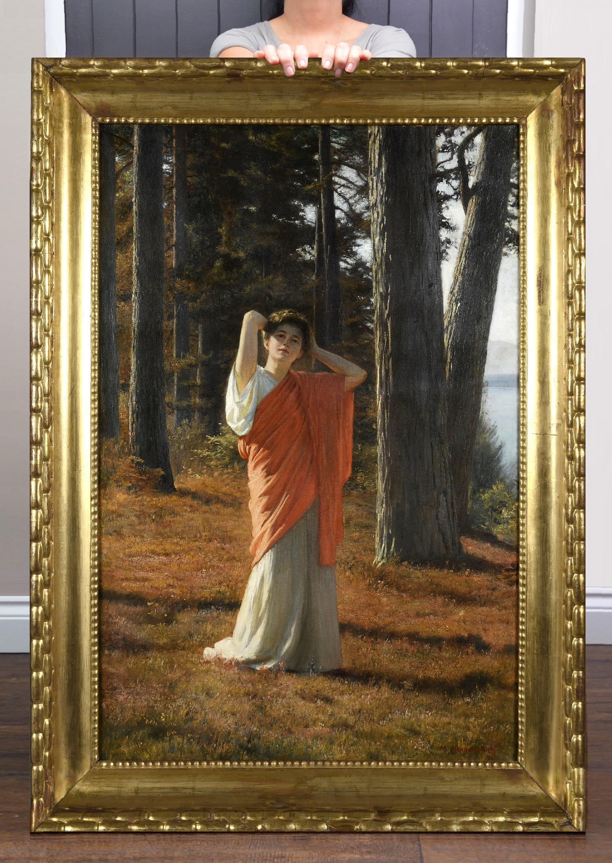Diana Nemorensis - Peinture à l'huile néoclassique du XIXe siècle représentant une déesse romaine 