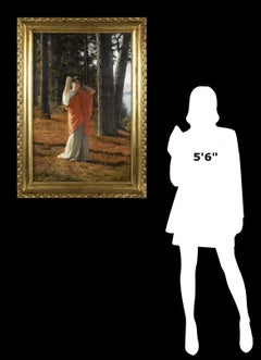 Grande peinture à l'huile néoclassique du 19e siècle représentant la déesse romaine Diane