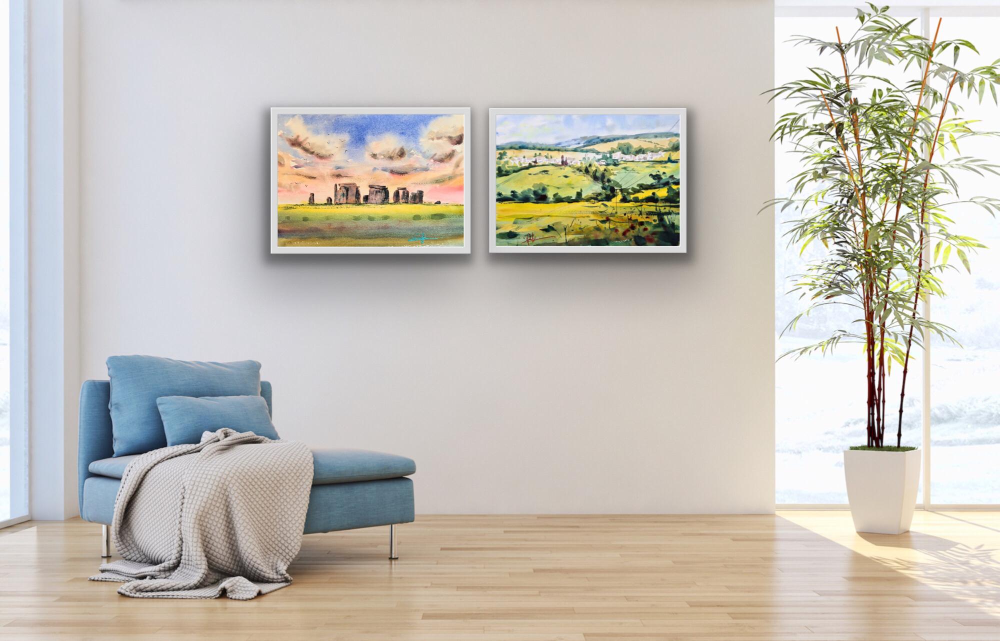 Max Panks Still-Life Painting – Stonehenge at Dusk and Whiteshill, Stroud, Gloucestershire, von Max Pank