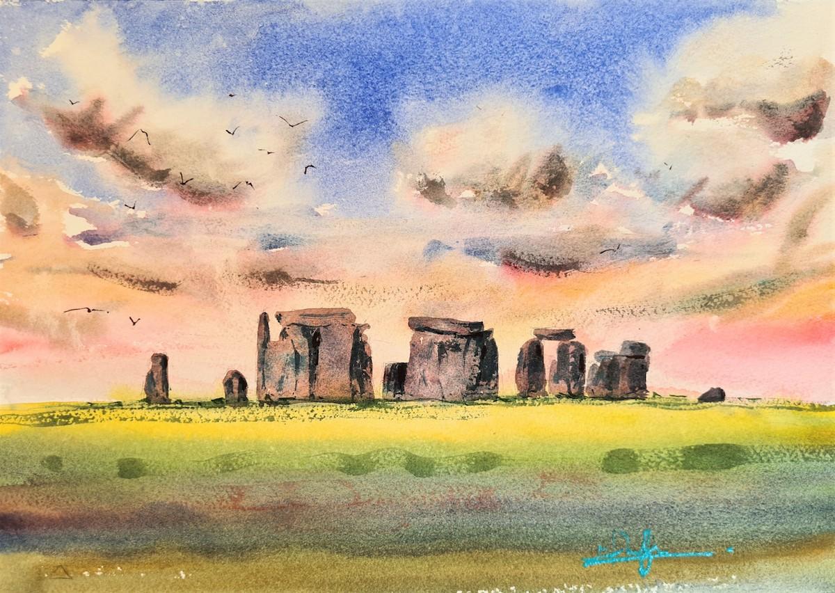 Max Panks Landscape Painting – Stonehenge am Dusk