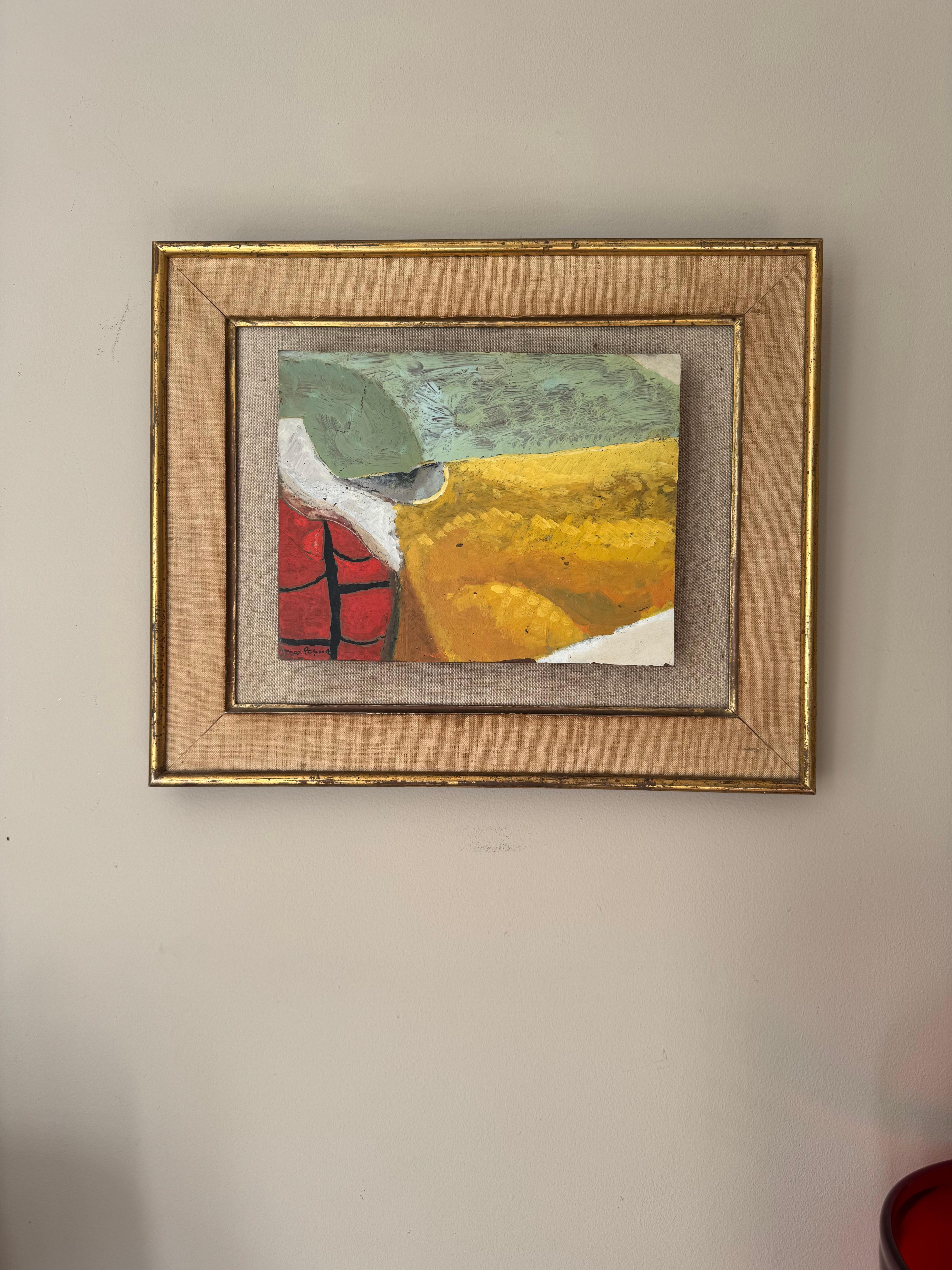 Magnifique petite peinture abstraite originale sur panneau de bois de Max Papart.
