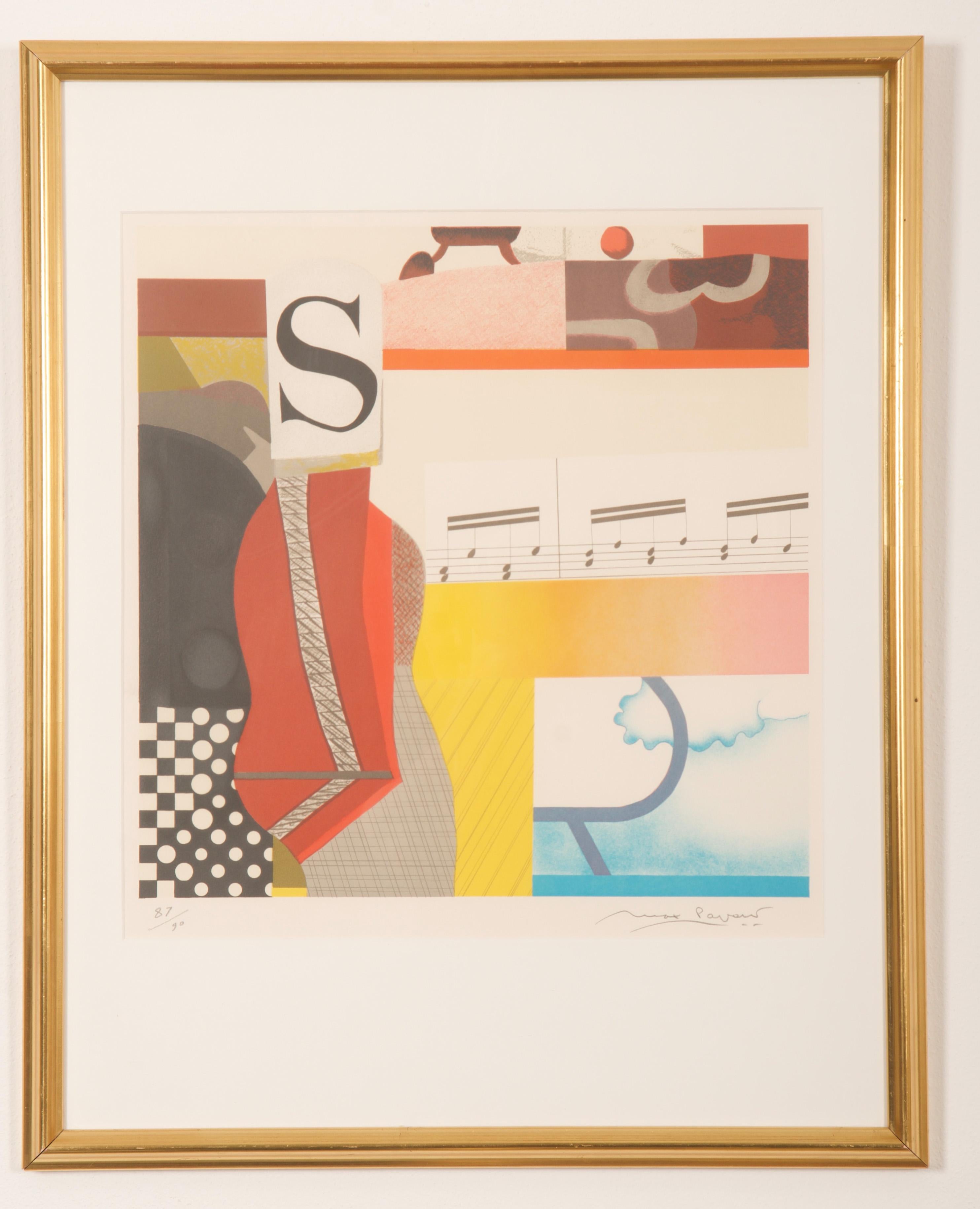 Max Papart Composition with the Letter S Color Lithograph In Good Condition For Sale In Vienna, AT