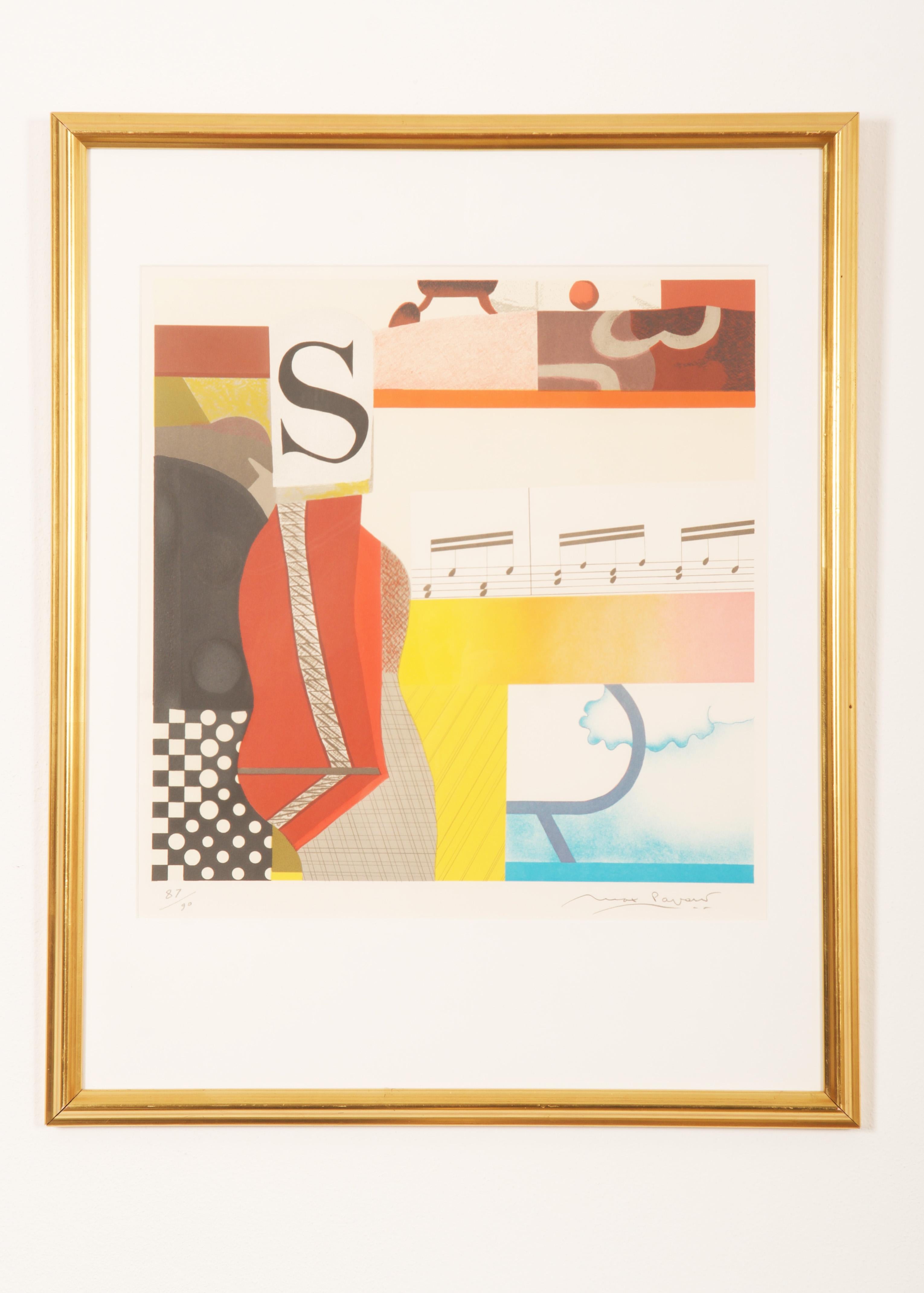Max Papart-Komposition mit dem Buchstaben S, Farblithographie (Ende des 20. Jahrhunderts) im Angebot