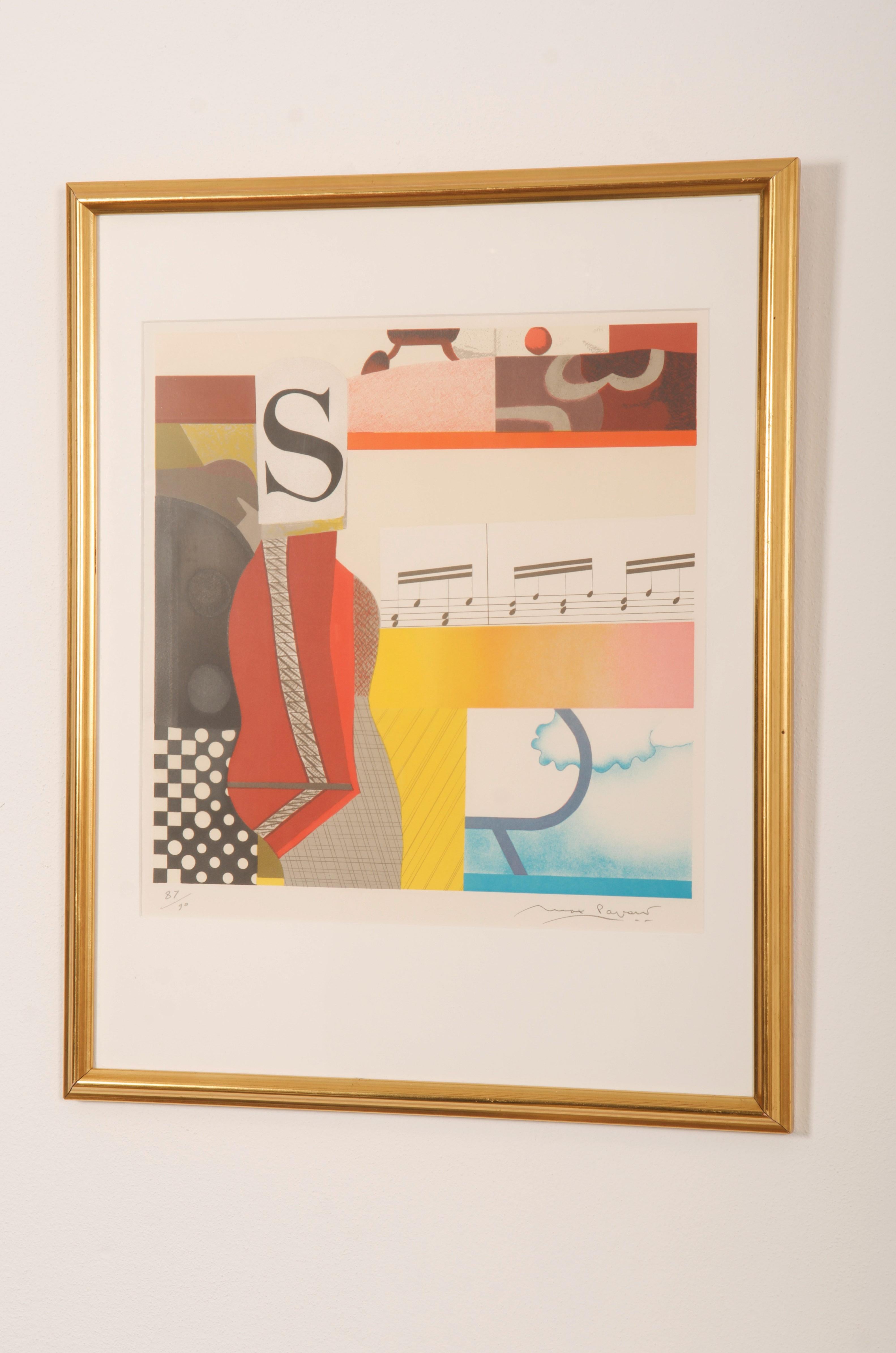 Max Papart-Komposition mit dem Buchstaben S, Farblithographie im Angebot 1
