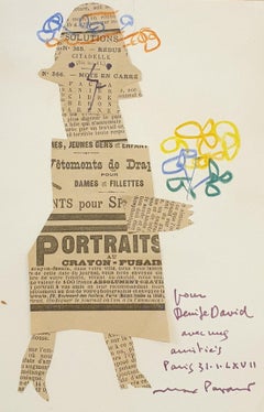 Unica opera originale di metà secolo a tecnica mista con carta da giornale e pastello. Cappello e fiori.