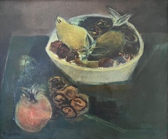 Retro Cubist painting, Still life of fruit