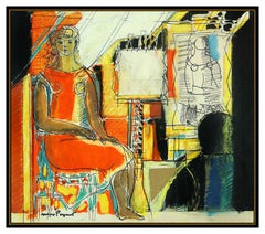 MAX PAPART Original Collage PAINTING Signed Cubism Female Portrait oil Art Rare